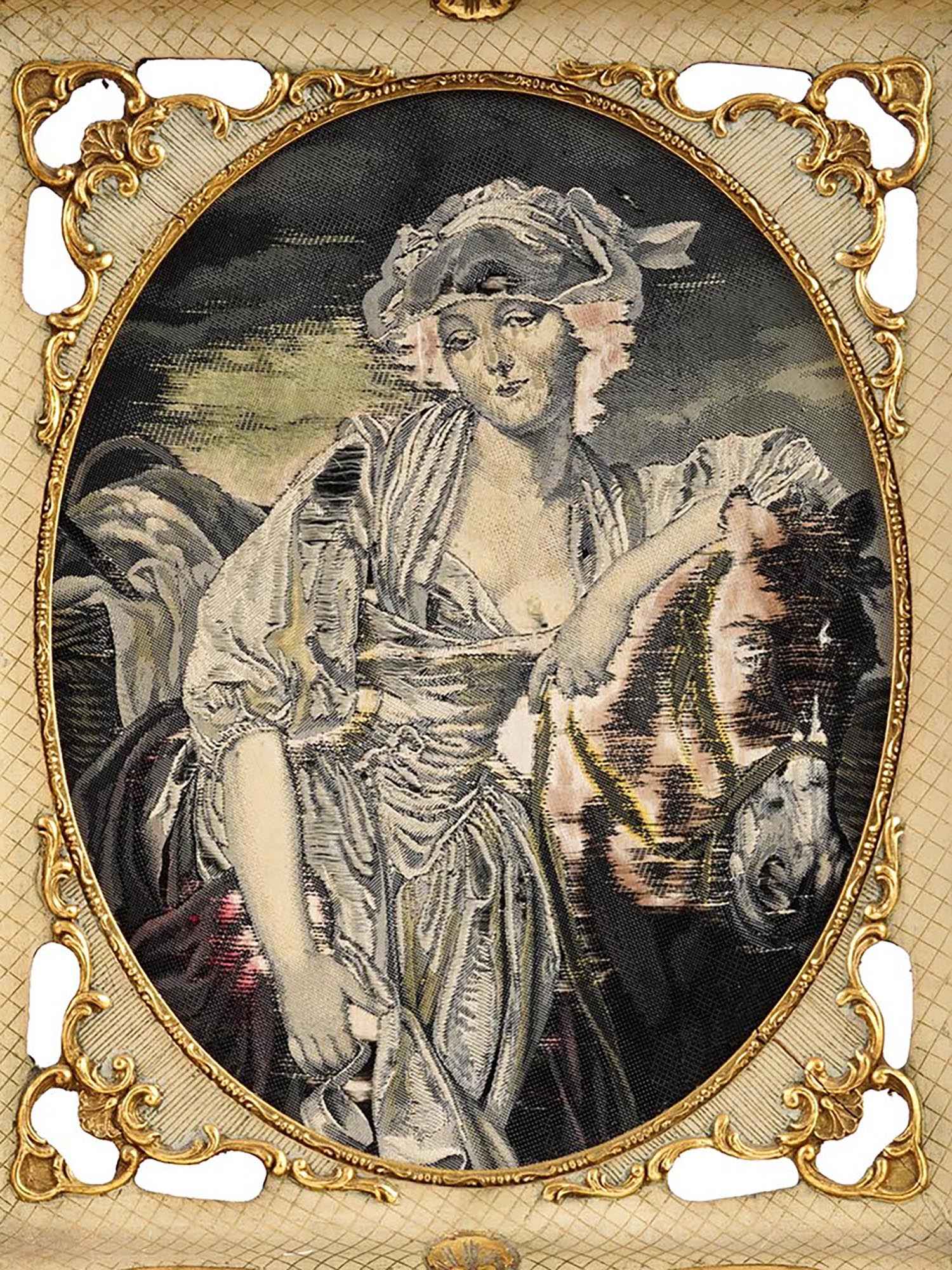 ANTIQUE PORTRAIT TAPESTRY PICTURES AFTER GREUZE PIC-2