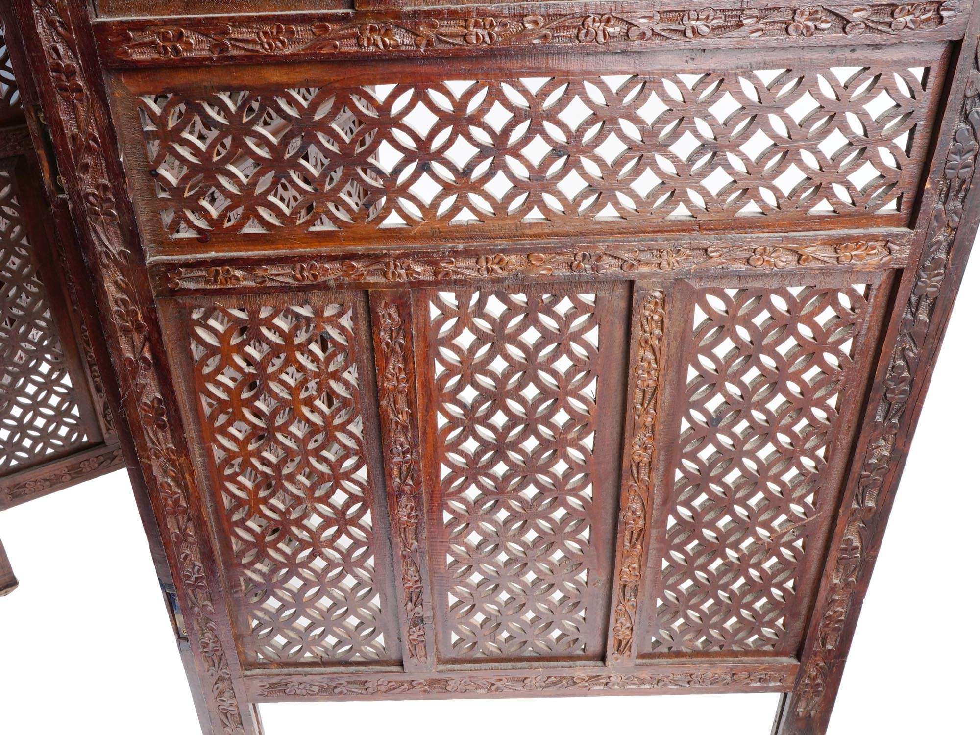 ANTIQUE FOUR PANEL WOOD CARVED ROOM DIVIDER PIC-3