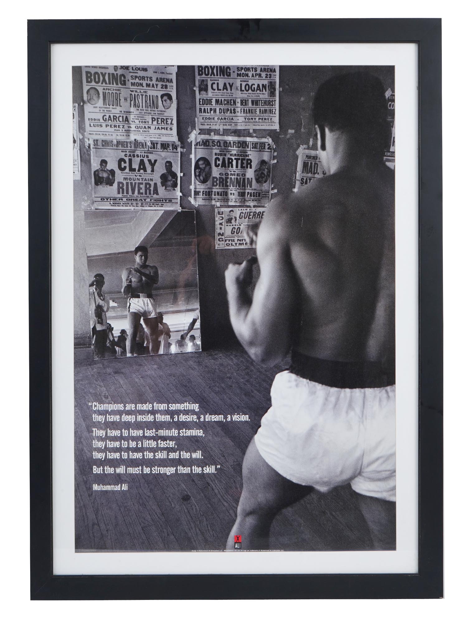 FRAMED POSTER OF MUHAMMAD ALI WITH QUOTE PIC-0