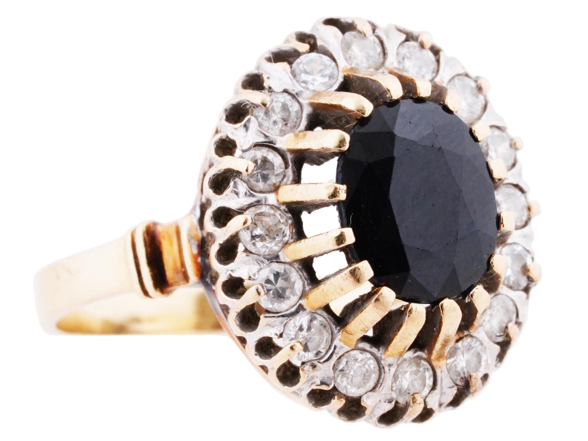 14K GOLD DIAMOND BLACK TOURMALINE COCKTAIL RING PIC-0