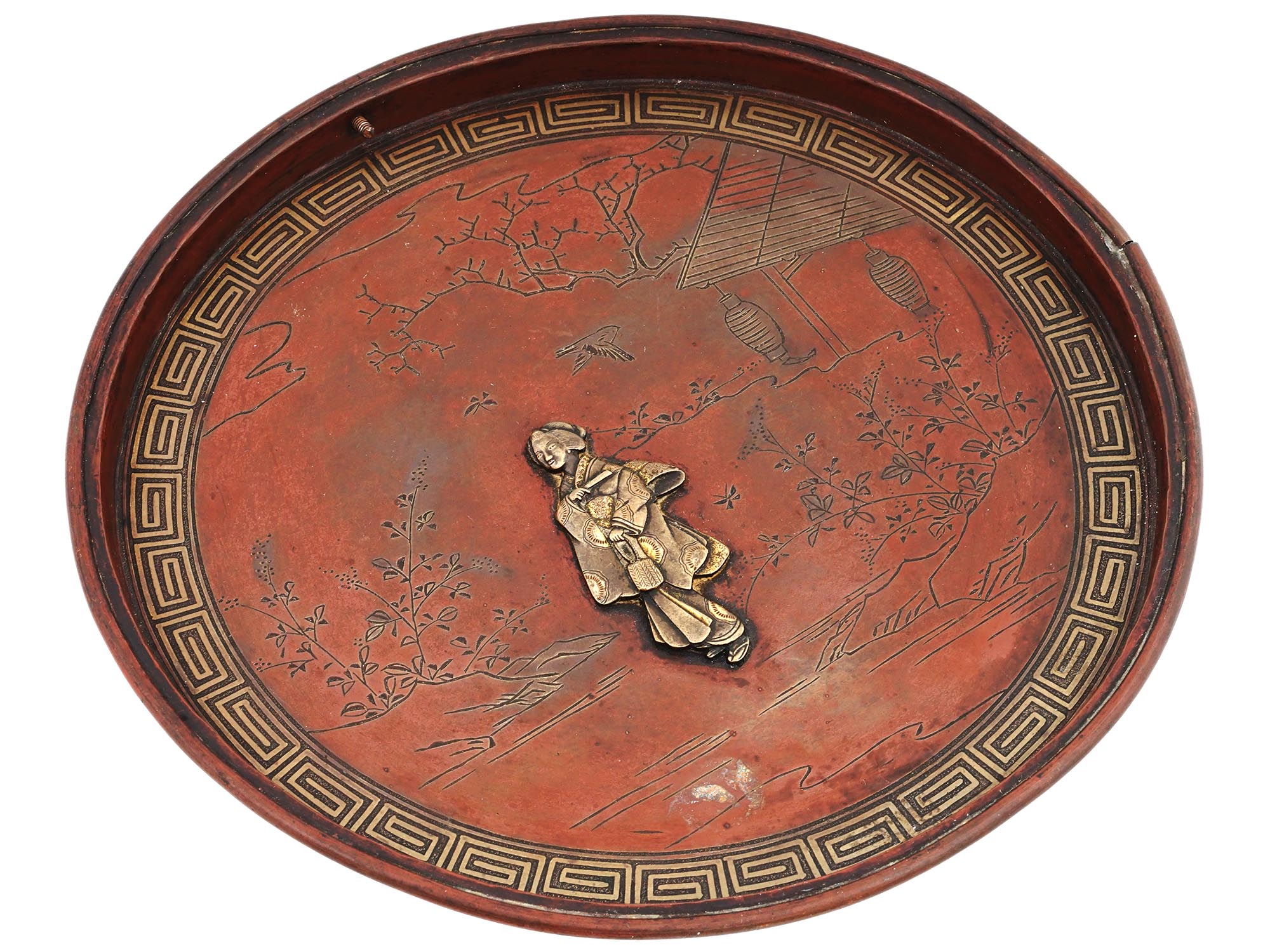 JAPANESE MEIJI GILT AND PATINATED BRONZE WALL PLATE PIC-0