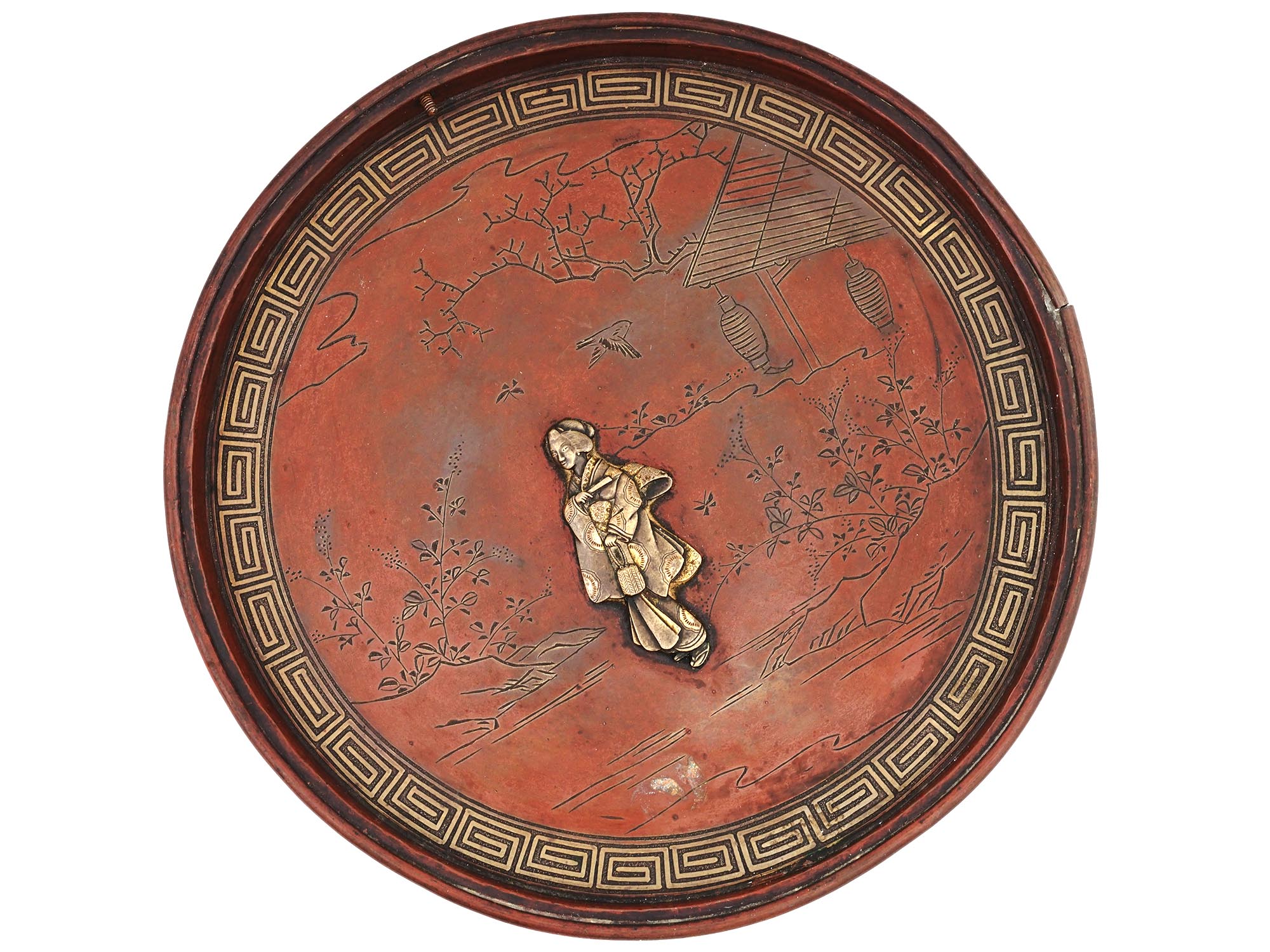 JAPANESE MEIJI GILT AND PATINATED BRONZE WALL PLATE PIC-2