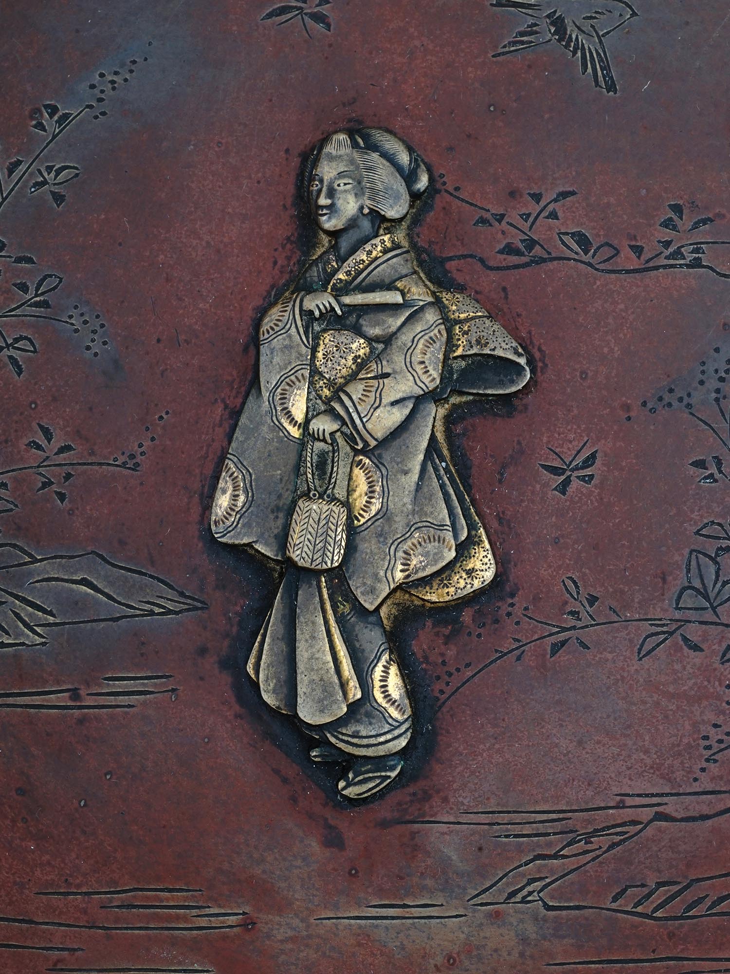 JAPANESE MEIJI GILT AND PATINATED BRONZE WALL PLATE PIC-4