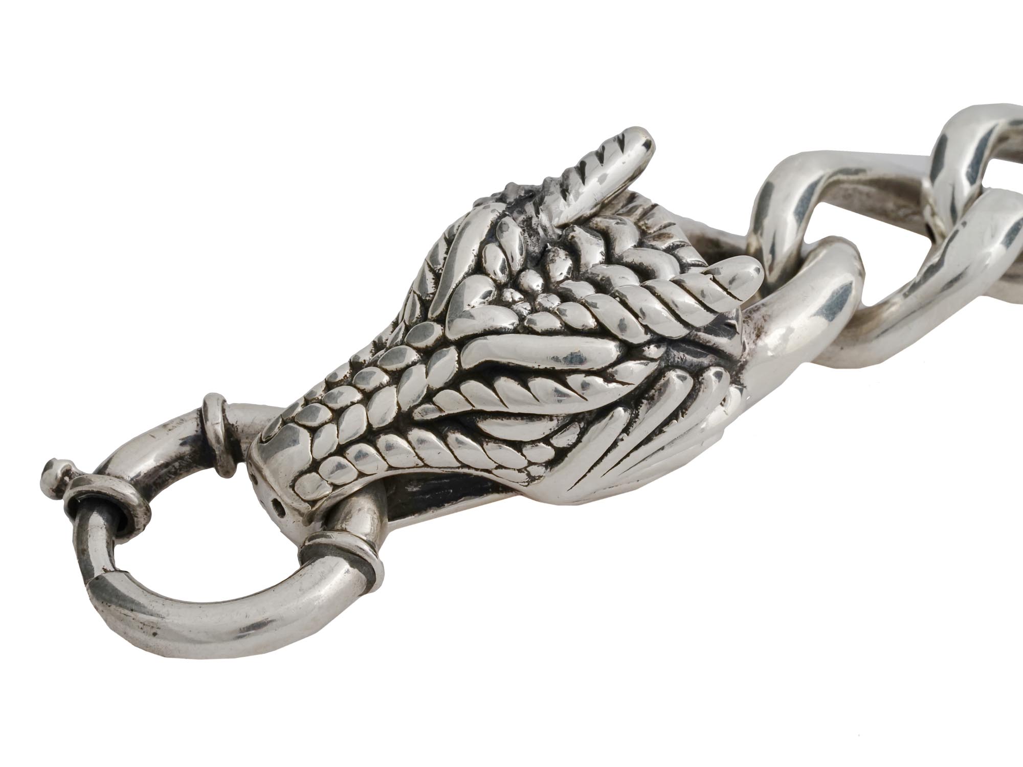 VINTAGE STERLING SILVER DRAGON CHAIN BRACELET PIC-1