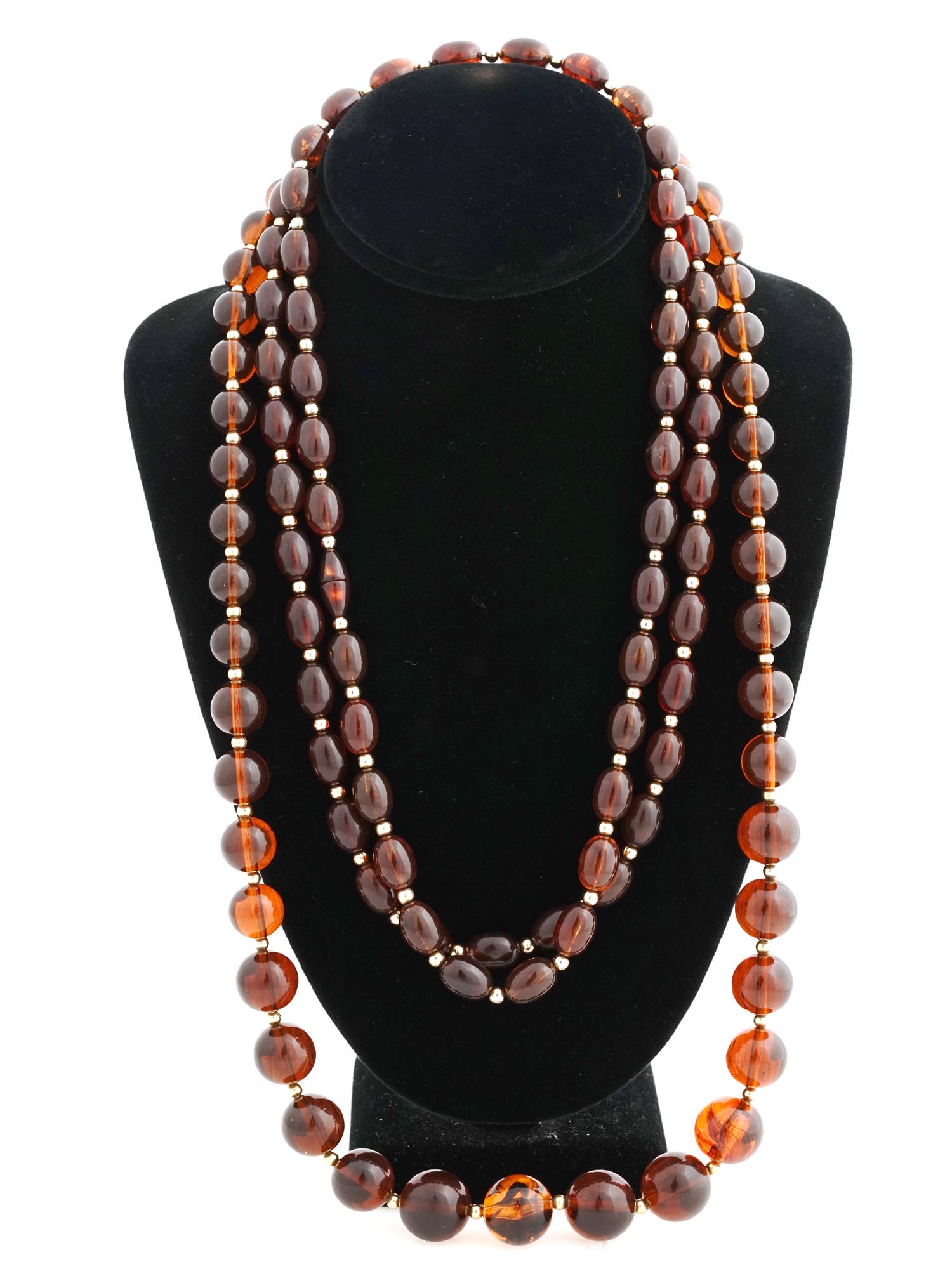 VINTAGE NAPIER FAUX COGNAC AMBER BEADED NECKLACES PIC-0