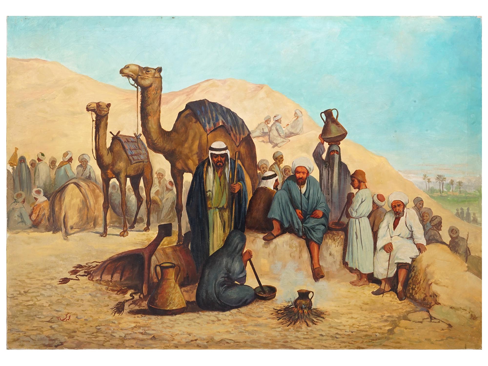MIDDLE EASTERN CARAVAN SCENE OIL PAINTING SIGNED PIC-0