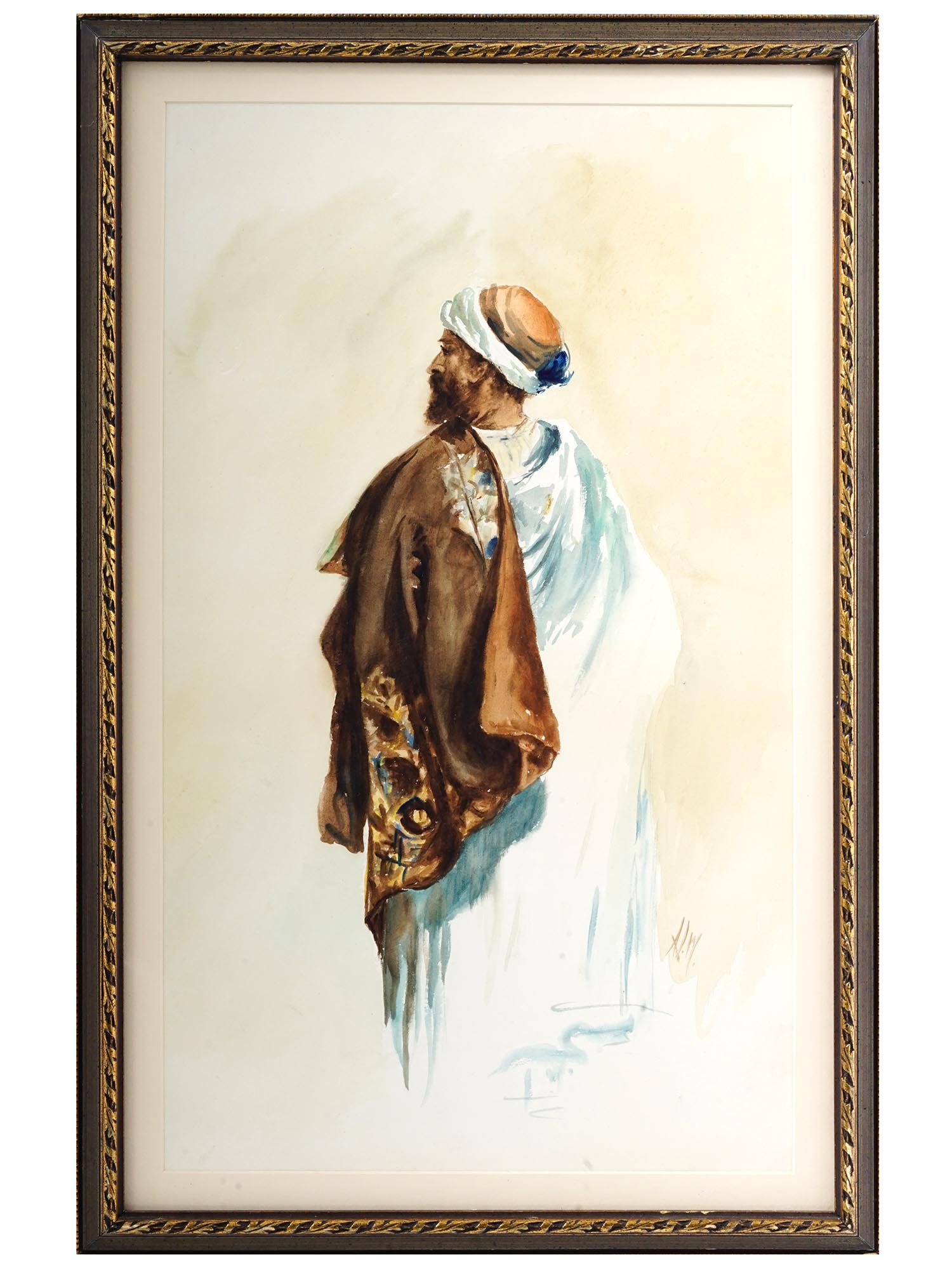 ORIENTAL MALE PORTRAIT WATERCOLOR PAINTING SIGNED PIC-0