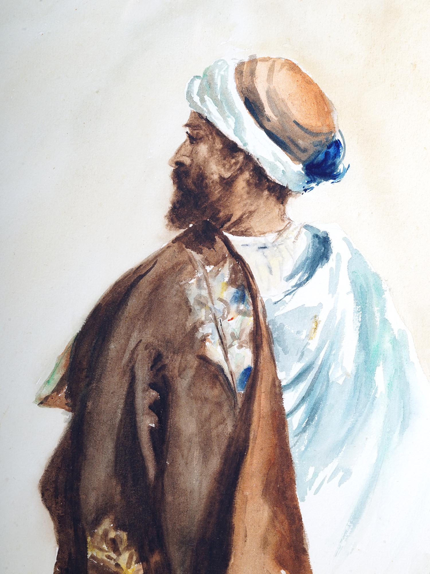 ORIENTAL MALE PORTRAIT WATERCOLOR PAINTING SIGNED PIC-3