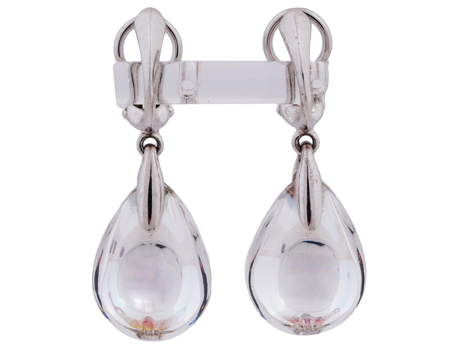 BACCARAT PSYDELIC STERLING CRYSTAL CLIP ON EARRINGS PIC-0