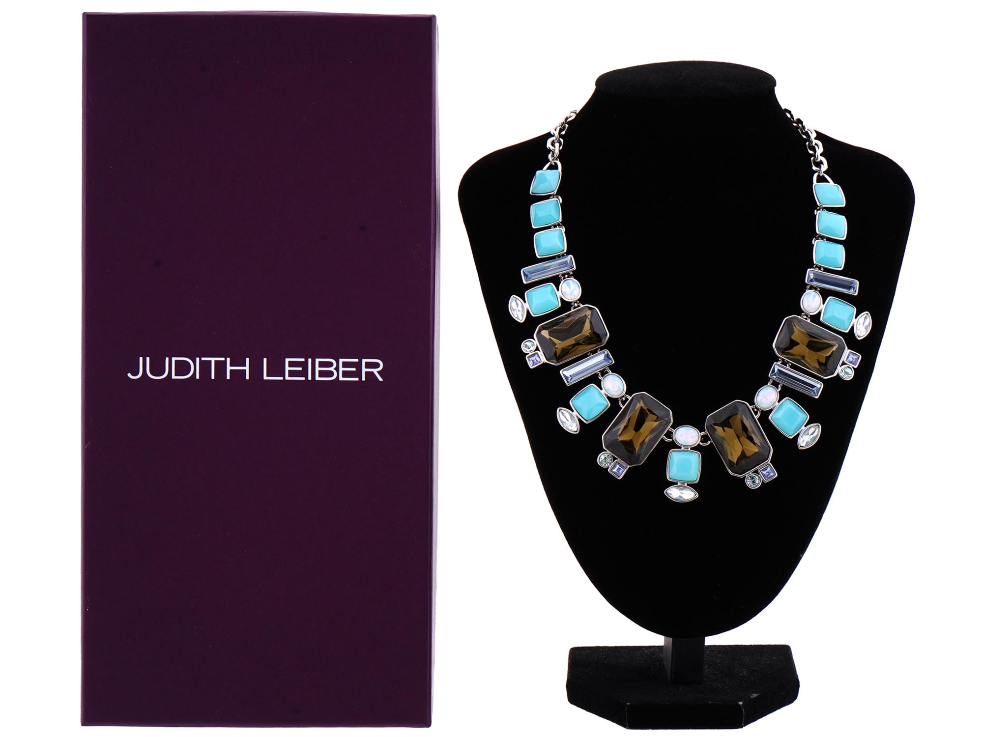 JUDITH LEIBER MULTICOLOR CRYSTAL BIB NECKLACE IOB PIC-0