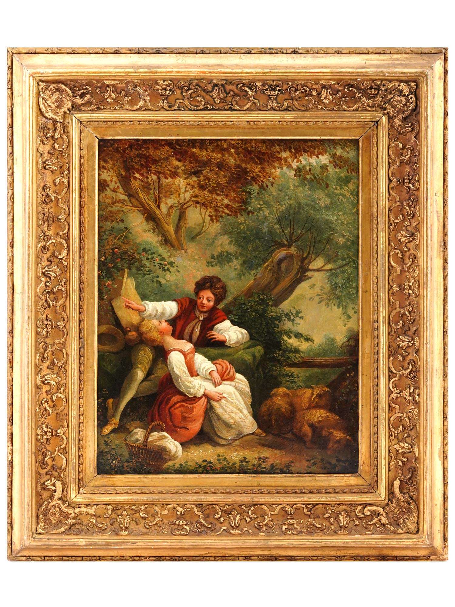 ANTIQUE 18TH C FRENCH GALANT SCENE OIL PAINTING PIC-0