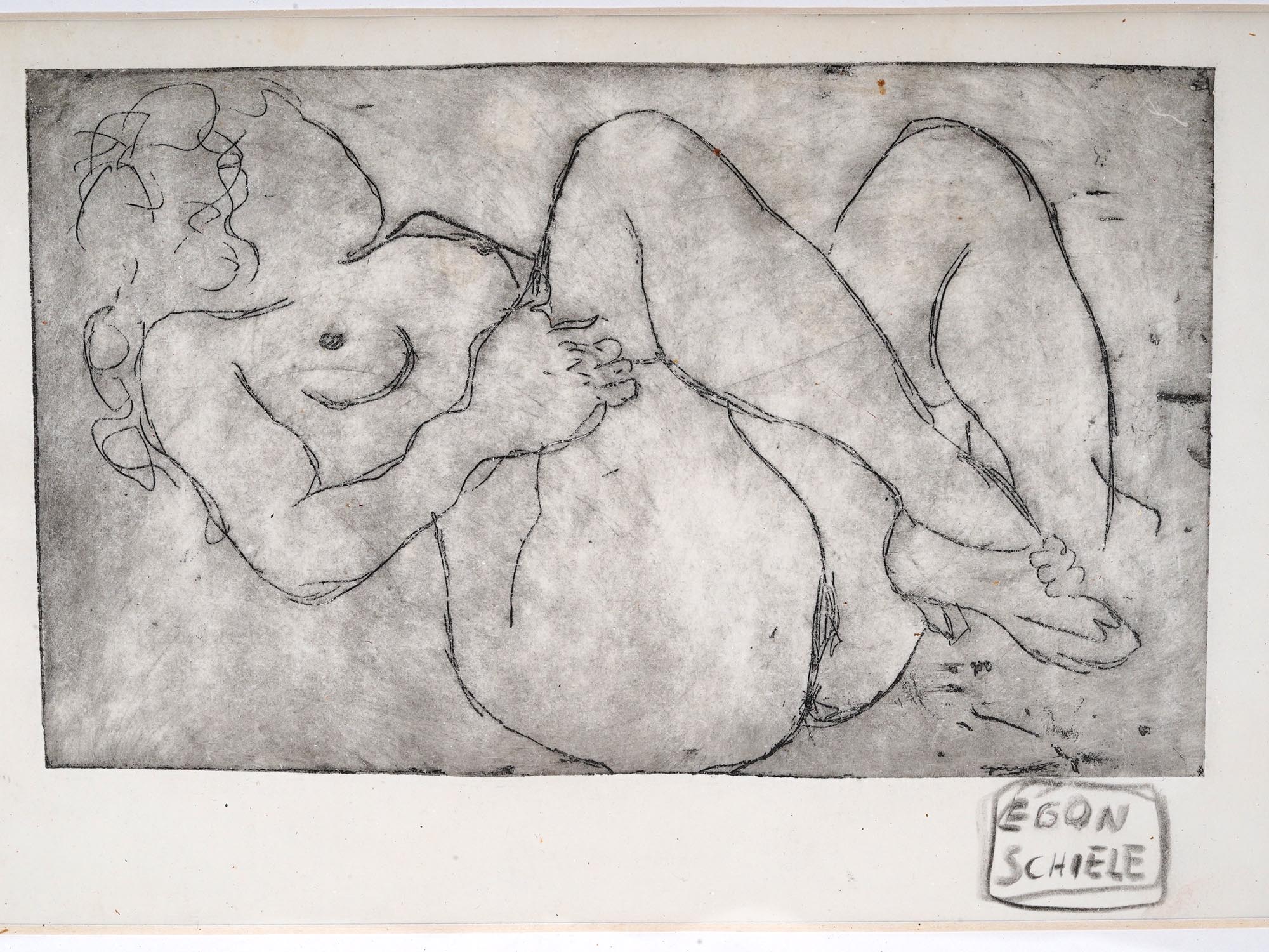 AUSTRIAN NUDE FEMALE FIGURE ETCHING BY EGON SCHIELE PIC-1