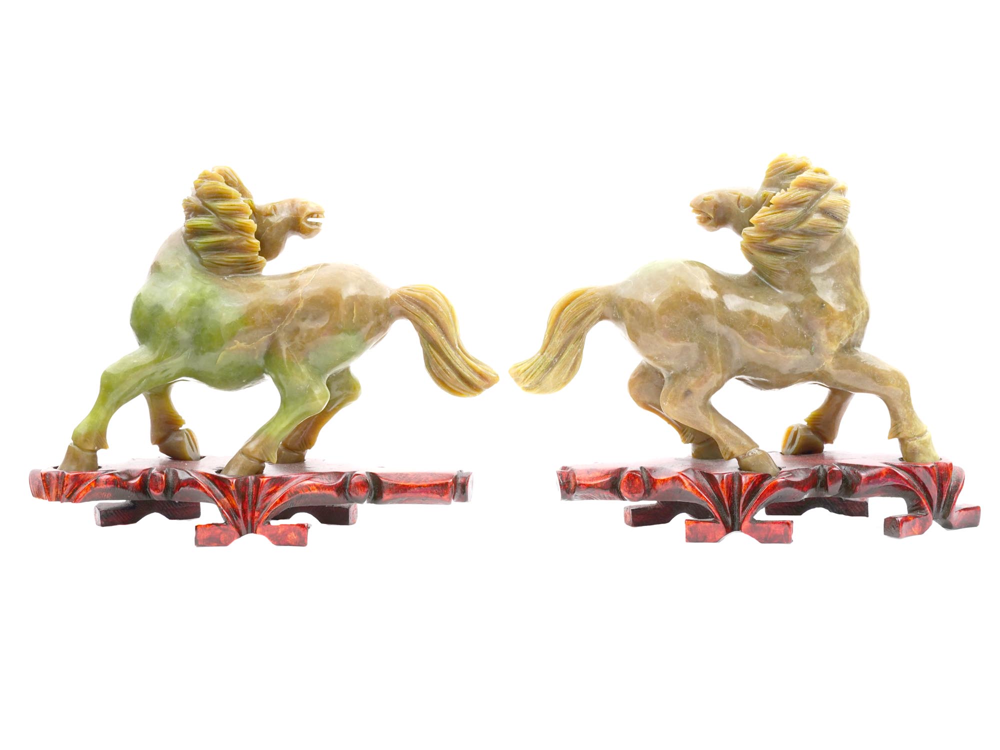 ANTIQUE CHINESE HAND CARVED JADE FIGURES OF HORSES PIC-2
