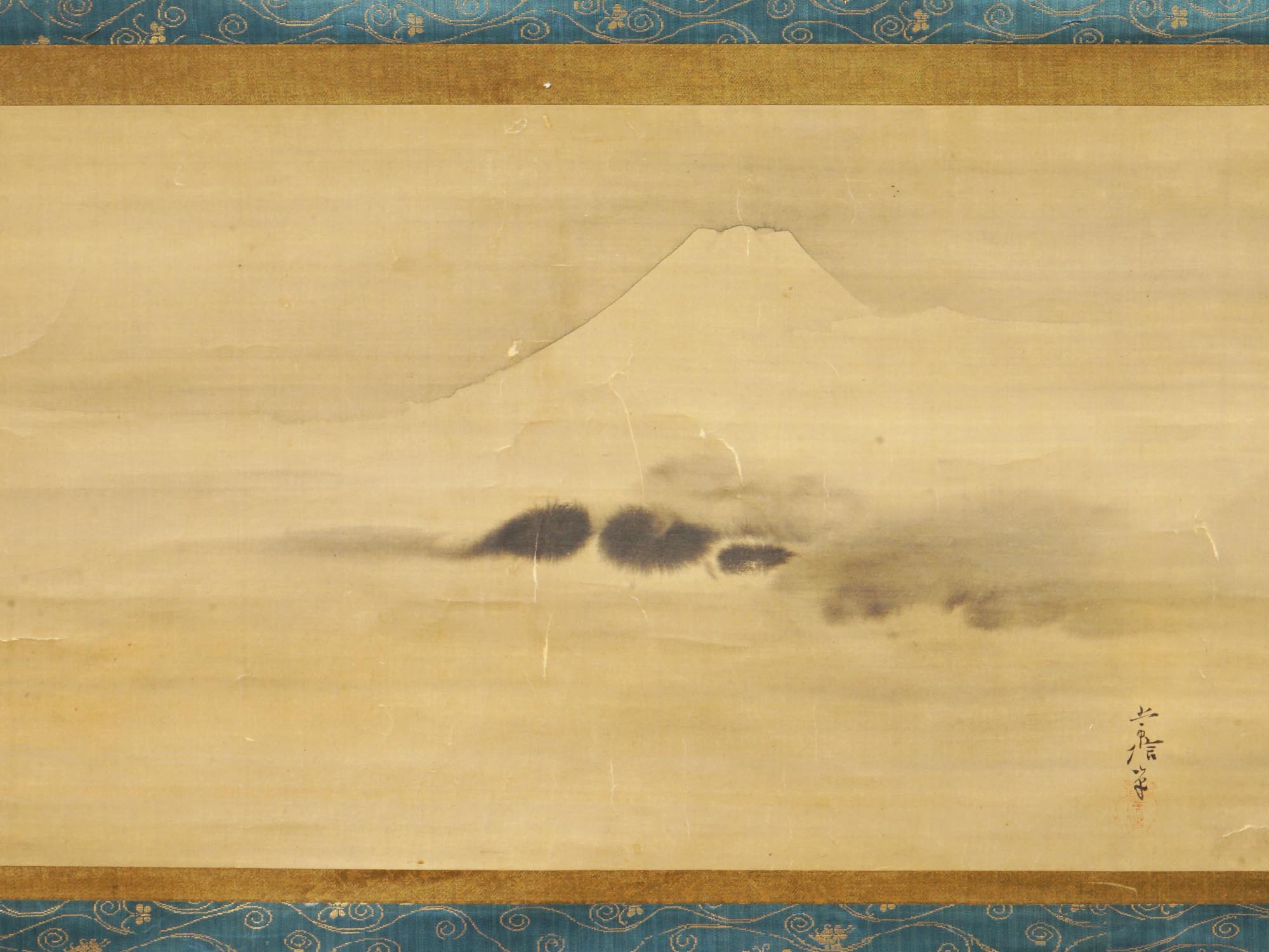 ANTIQUE JAPANESE MOUNTAIN LANDSCAPE SCROLL PAINTING PIC-1