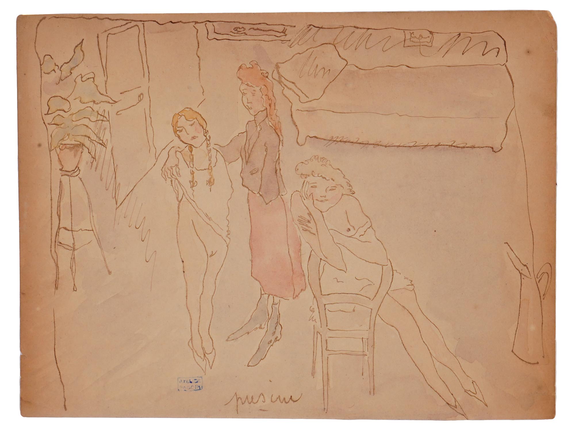 SCHOOL OF PARIS MIXED MEDIA PAINTING BY JULES PASCIN PIC-1