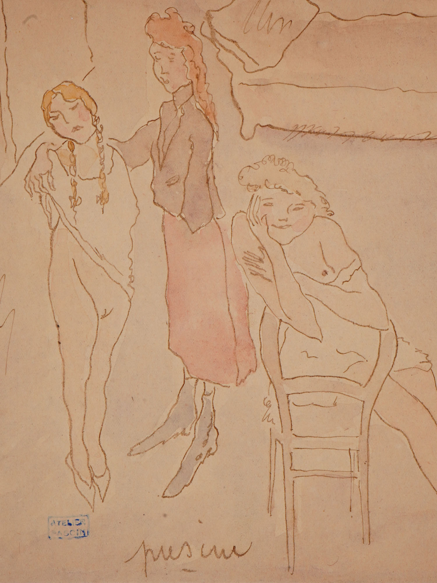 SCHOOL OF PARIS MIXED MEDIA PAINTING BY JULES PASCIN PIC-2