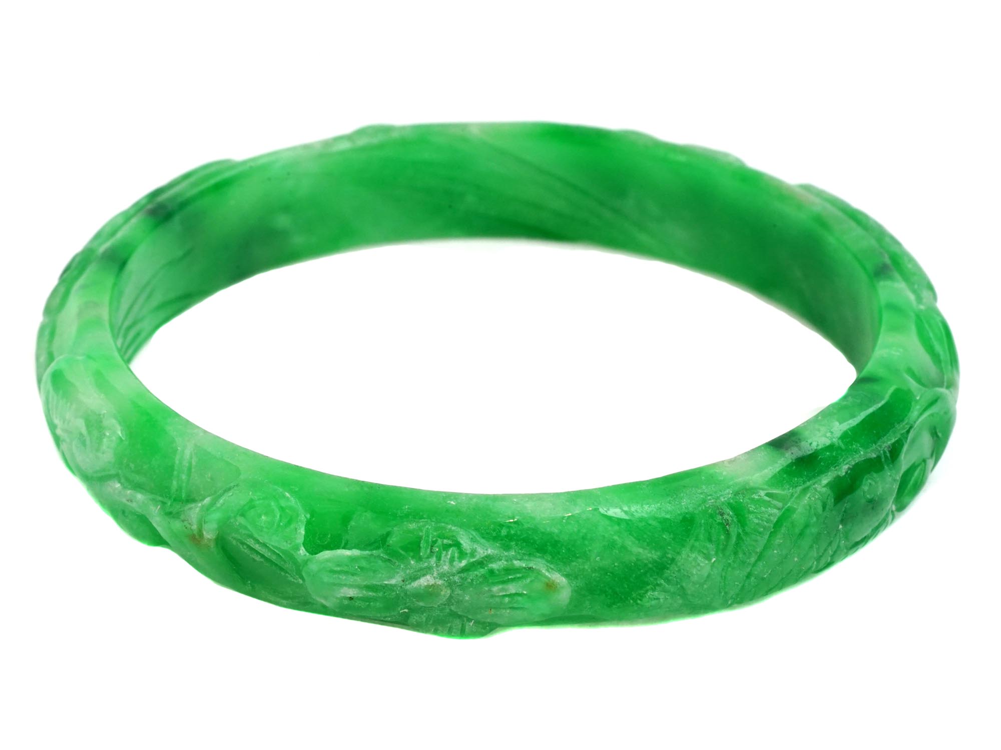 CHINESE HAND CARVED JADE BANGLE BRACELETS AMULETS PIC-3