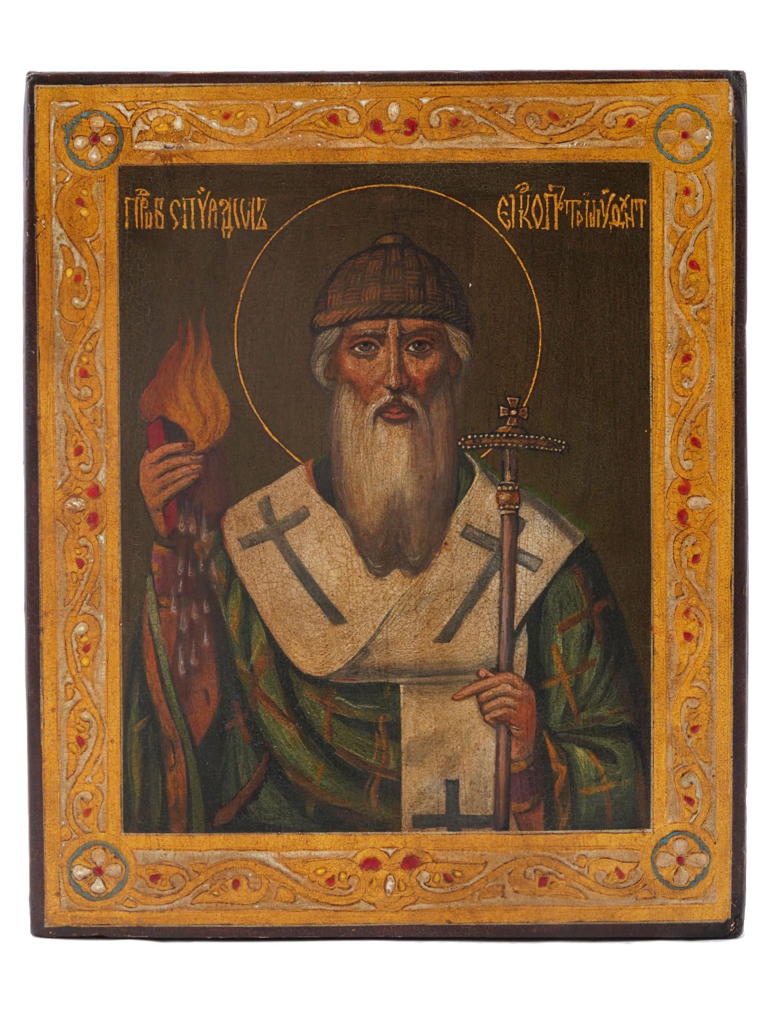 ANTIQUE RUSSIAN ORTHODOX SAINT SPYRIDON ICON PIC-0