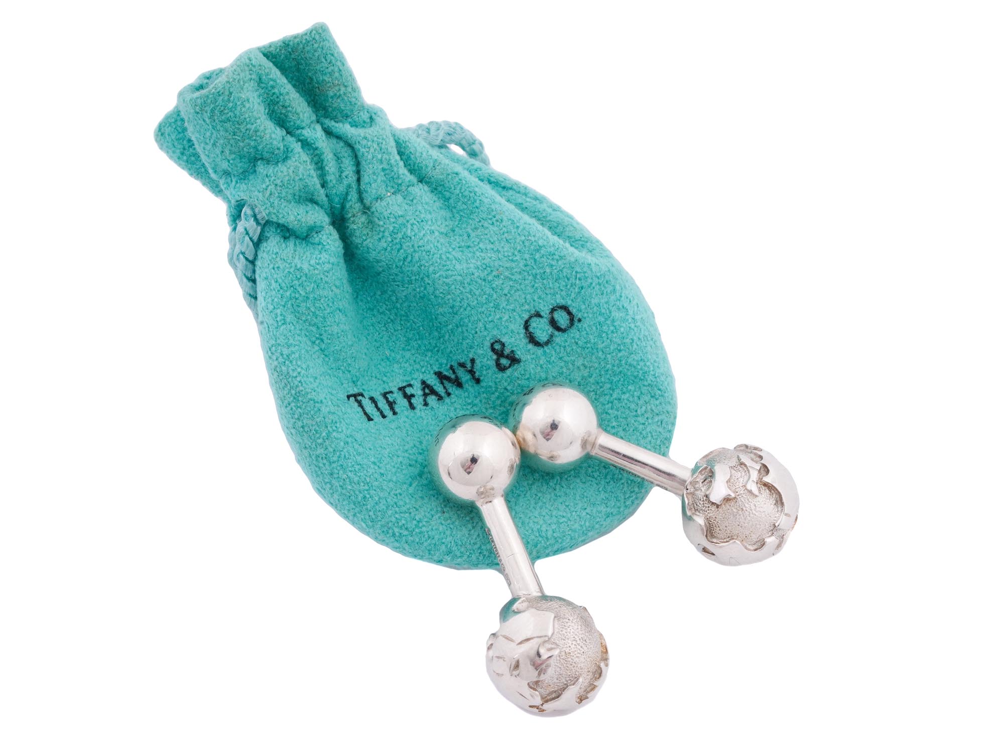 TIFFANY AND CO STERLING SILVER GLOBE CUFFLINKS PIC-1