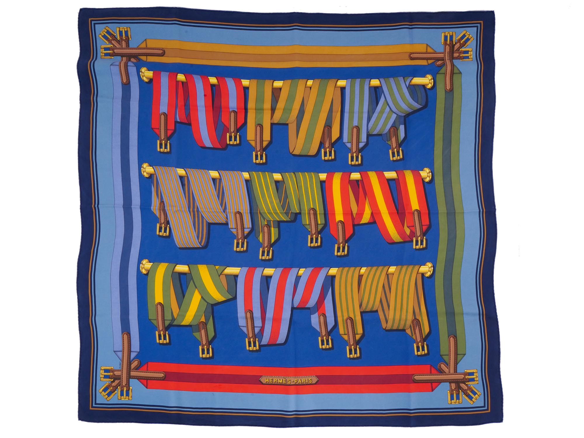 VINTAGE HERMES LES SANGLES SILK SCARF BY JOACHIM METZ PIC-0