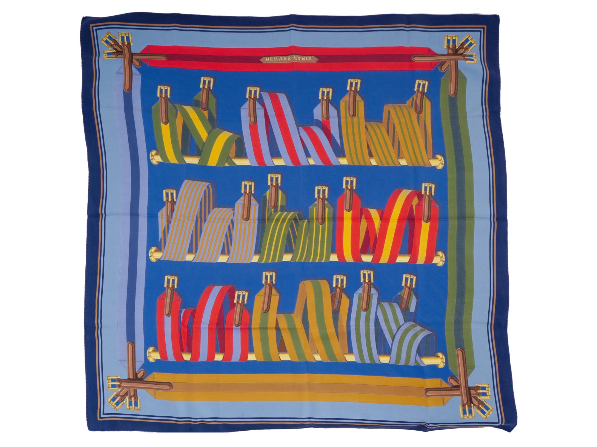 VINTAGE HERMES LES SANGLES SILK SCARF BY JOACHIM METZ PIC-2