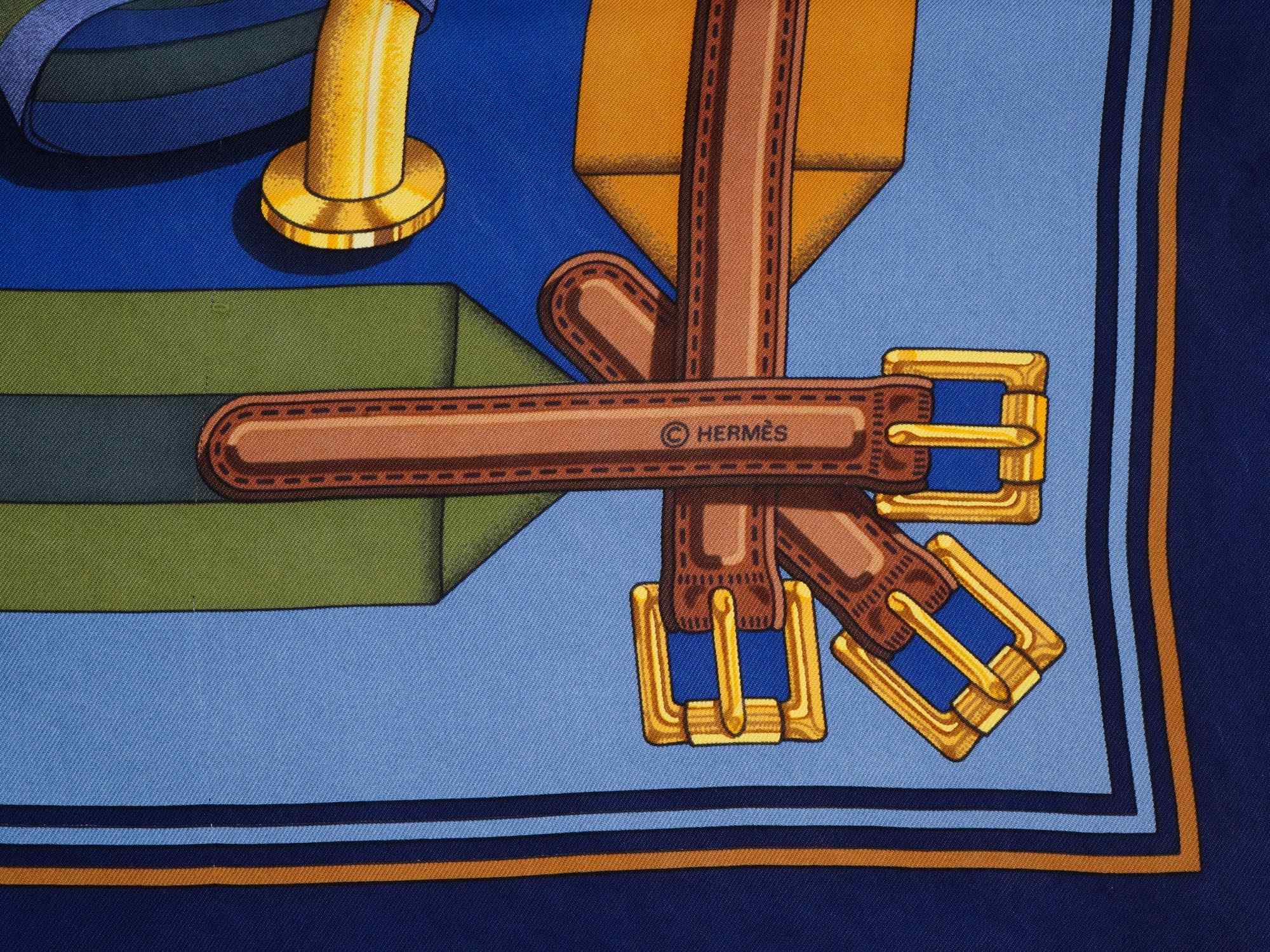 VINTAGE HERMES LES SANGLES SILK SCARF BY JOACHIM METZ PIC-5