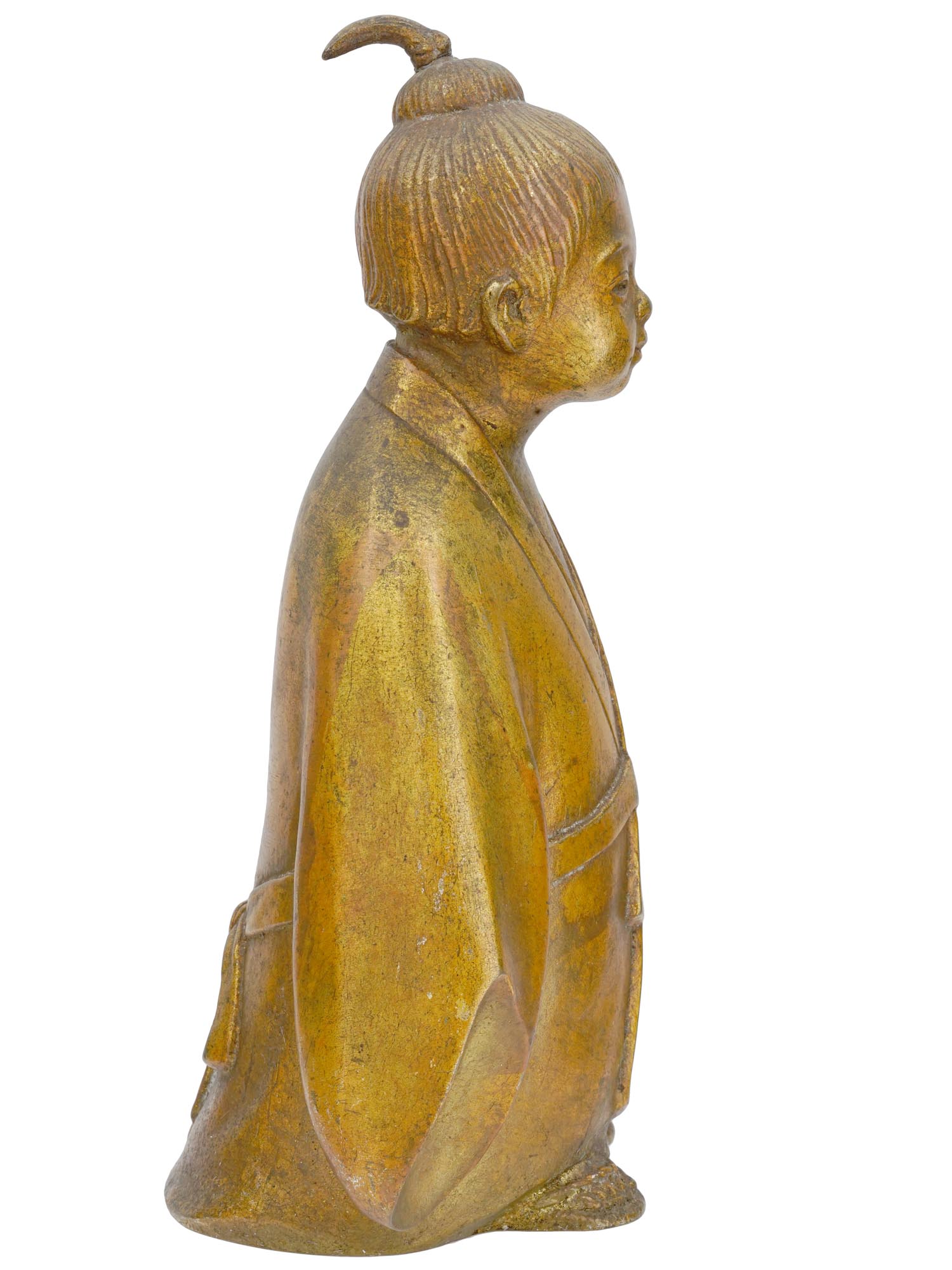 JAPANESE SHOWA GILT BRASS FIGURE OF A YOUNG MONK PIC-1