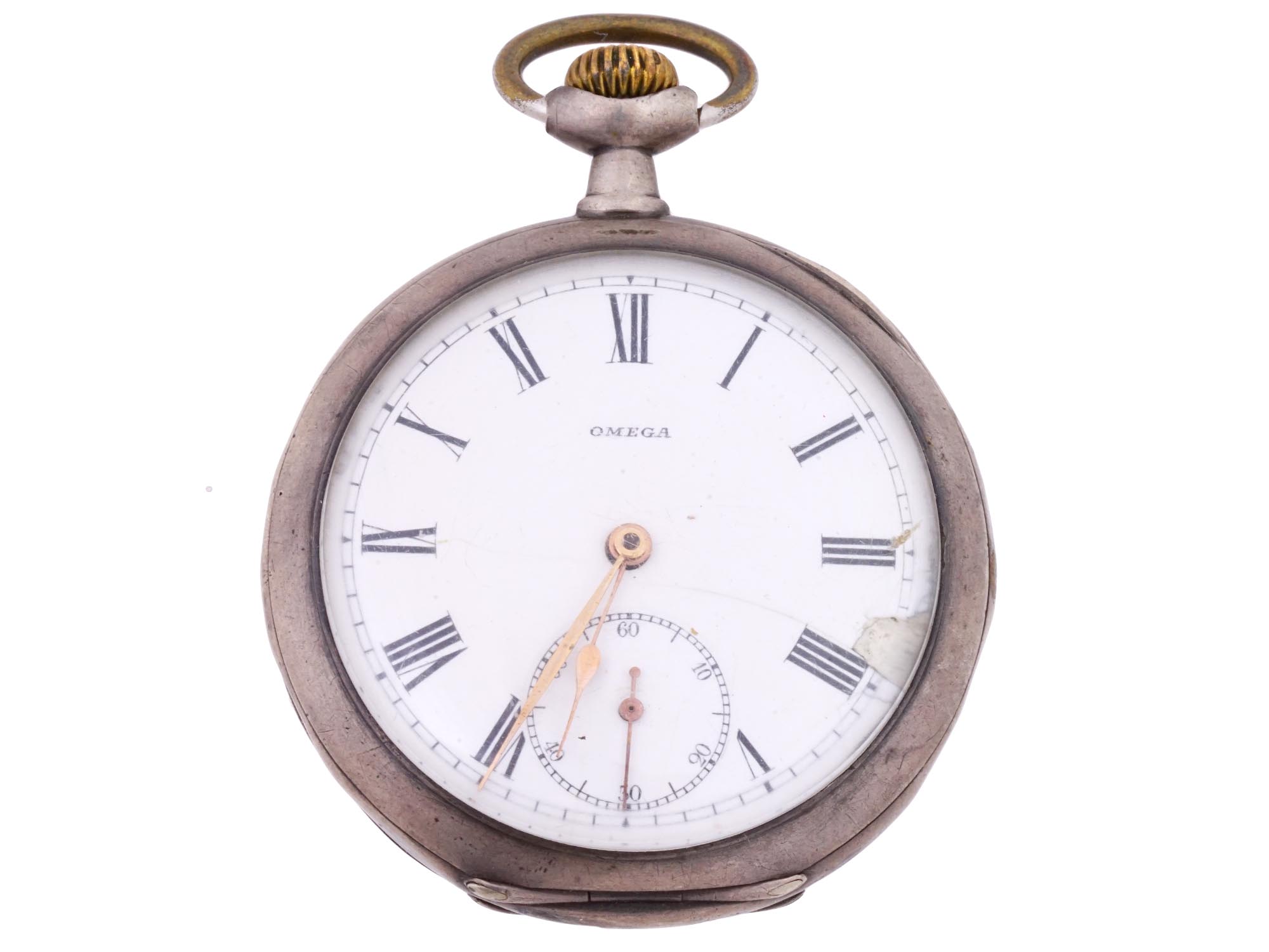 EARLY 20TH C SWISS OMEGA OPEN FACE POCKET WATCH PIC-0