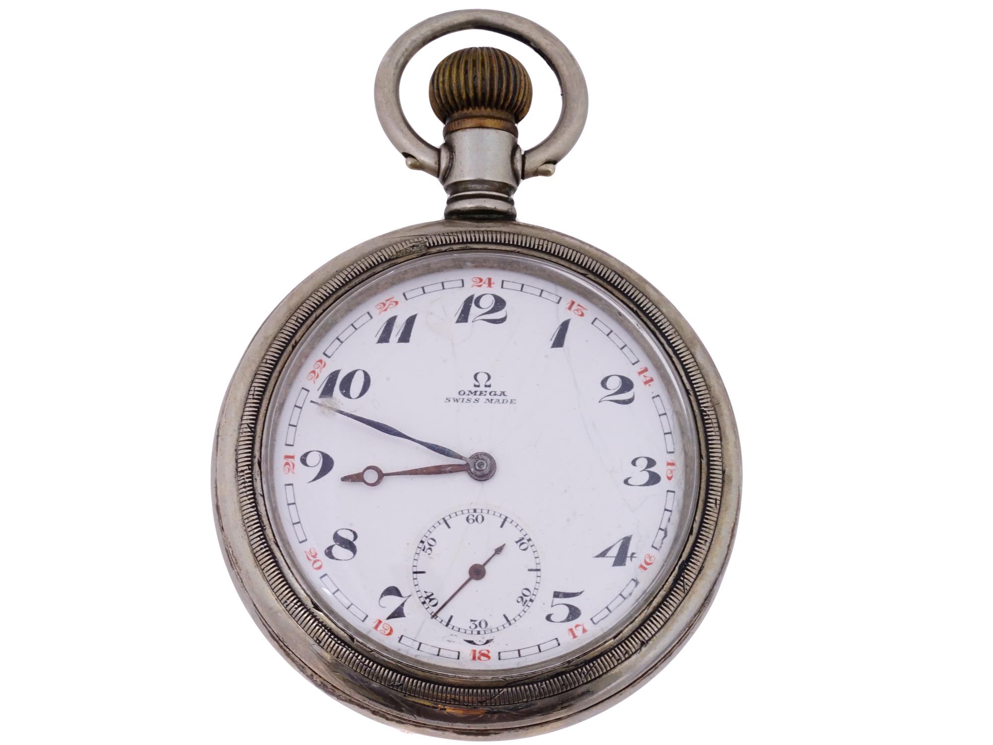 EARLY 20TH C SWISS OMEGA OPEN FACE POCKET WATCH PIC-0