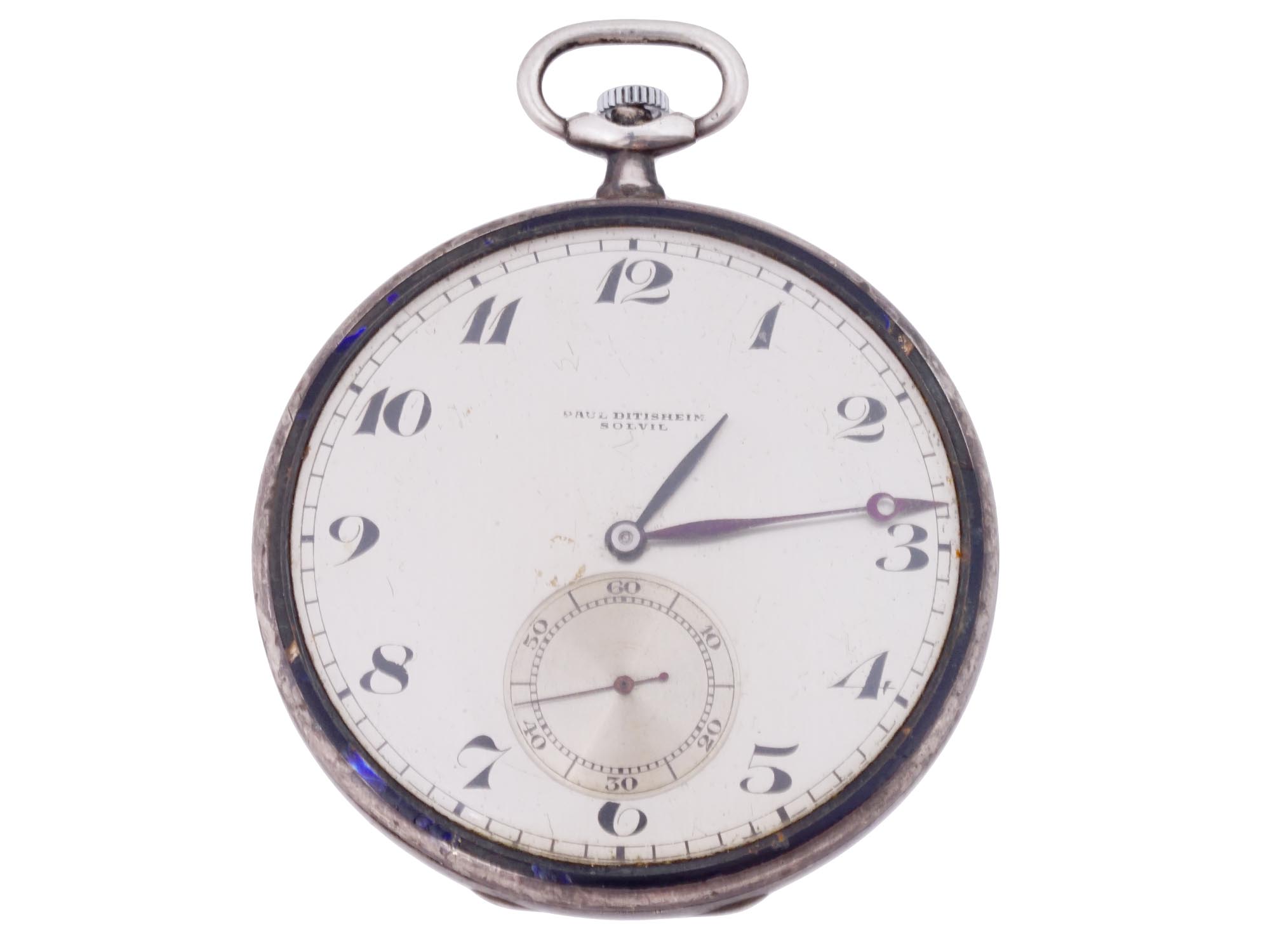 ANTIQUE PAUL DITISHEIM STERLING SILVER POCKET WATCH PIC-0