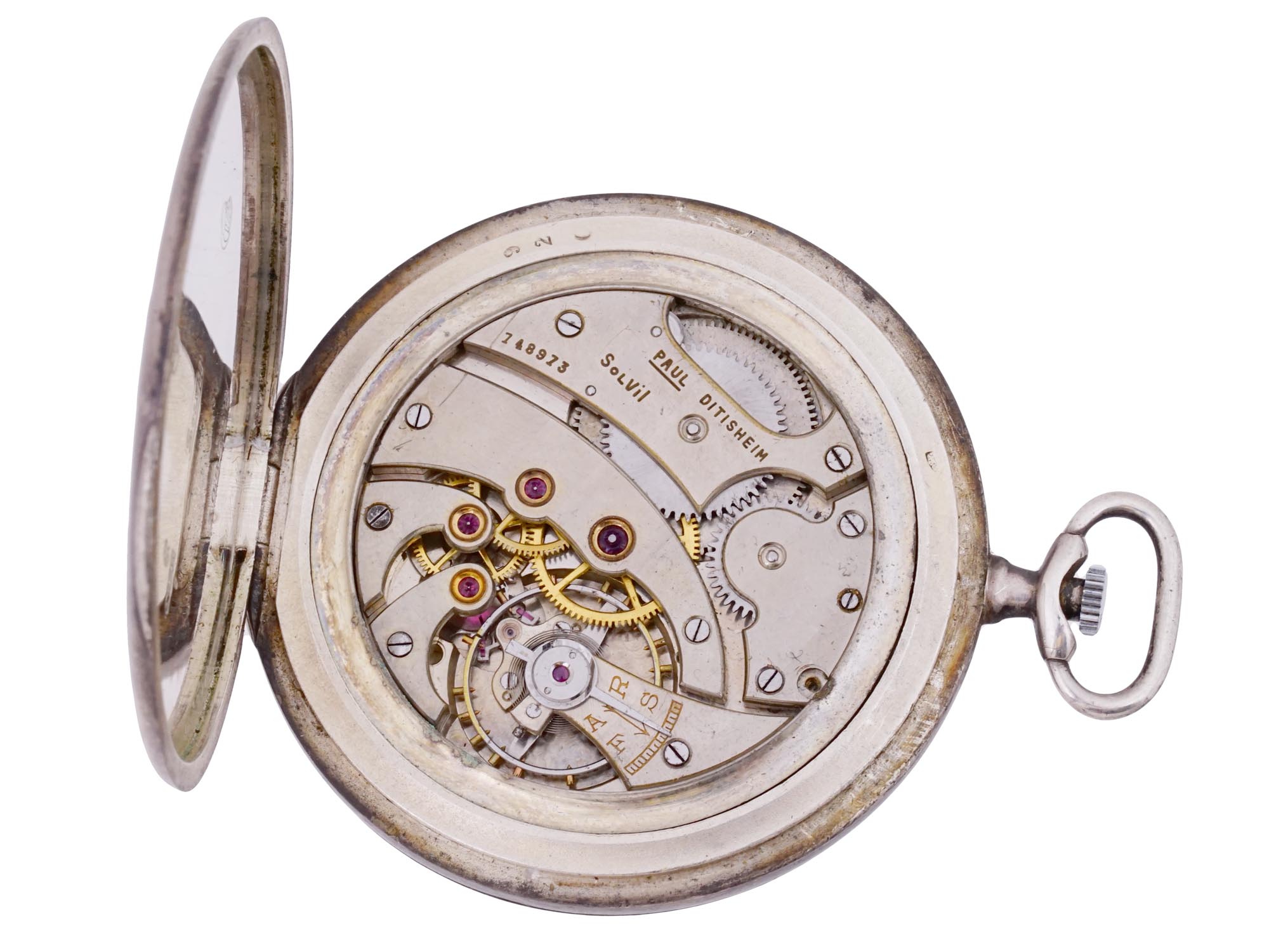 ANTIQUE PAUL DITISHEIM STERLING SILVER POCKET WATCH PIC-7