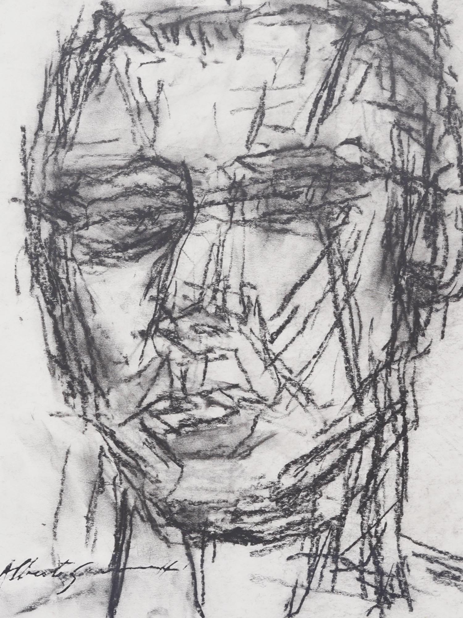 ATTR TO ALBERTO GIACOMETTI STUDY CHARCOAL PAINTING PIC-1