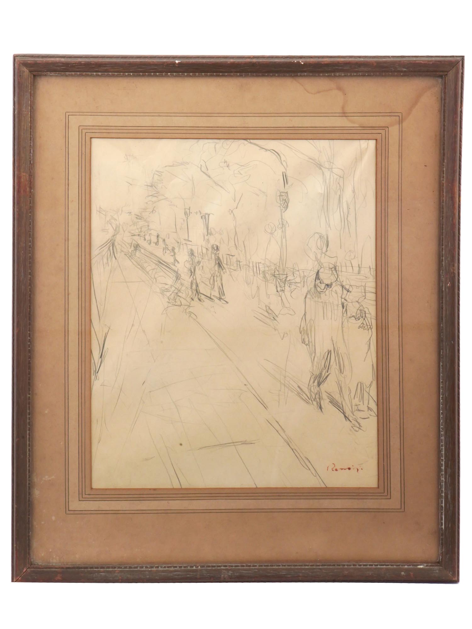ATTRIBUTED TO RENOIR FRENCH SKETCH PENCIL PAINTING PIC-0