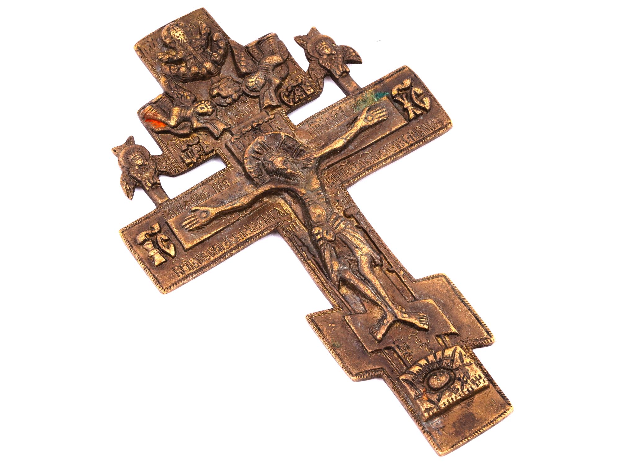 19TH CENTURY RUSSIAN ORTHODOX BRONZE CROSS CRUCIFIX PIC-1