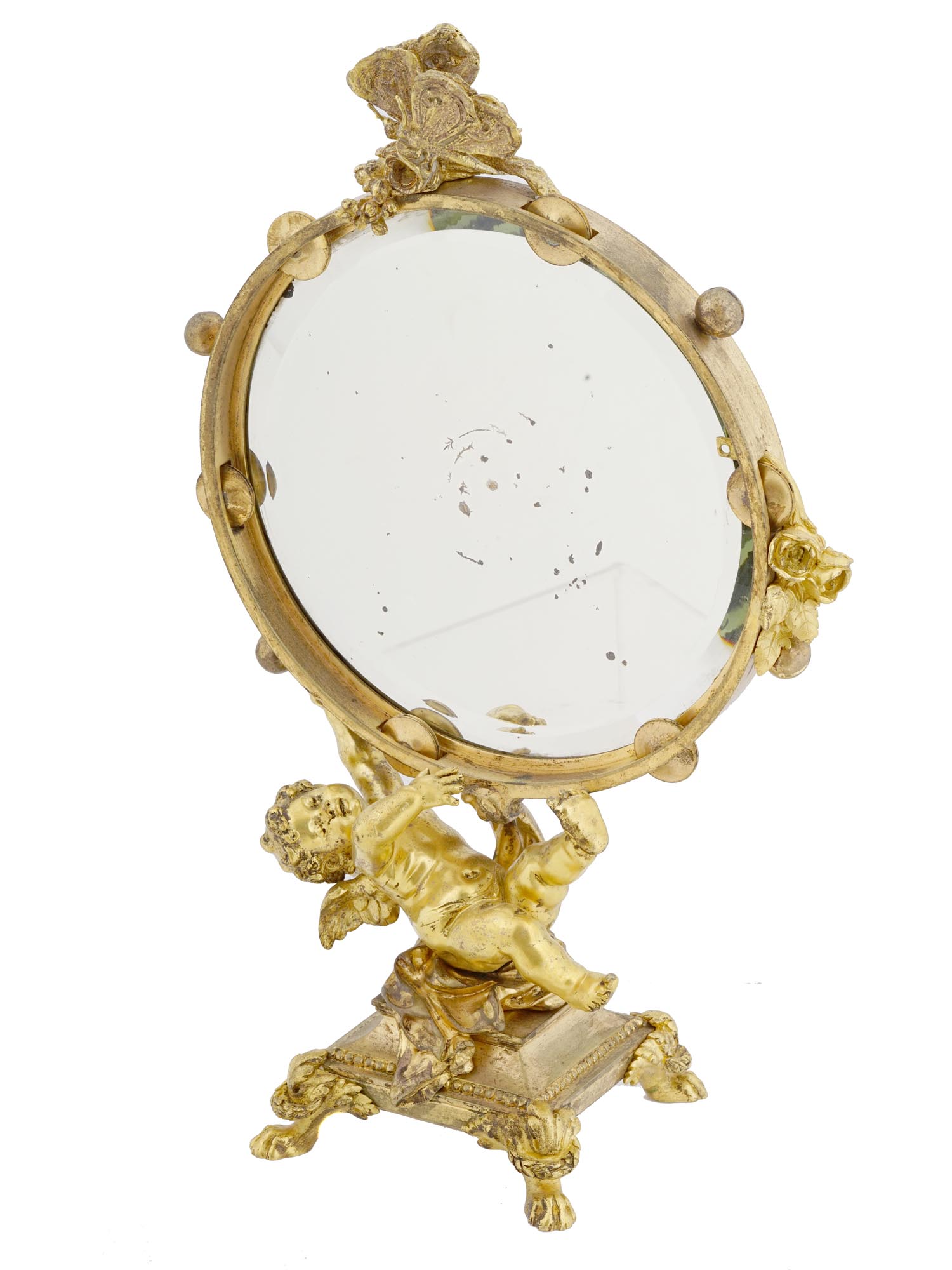 ANTIQUE FRENCH ORMOLU DRESSING MIRROR WITH PUTTO PIC-2