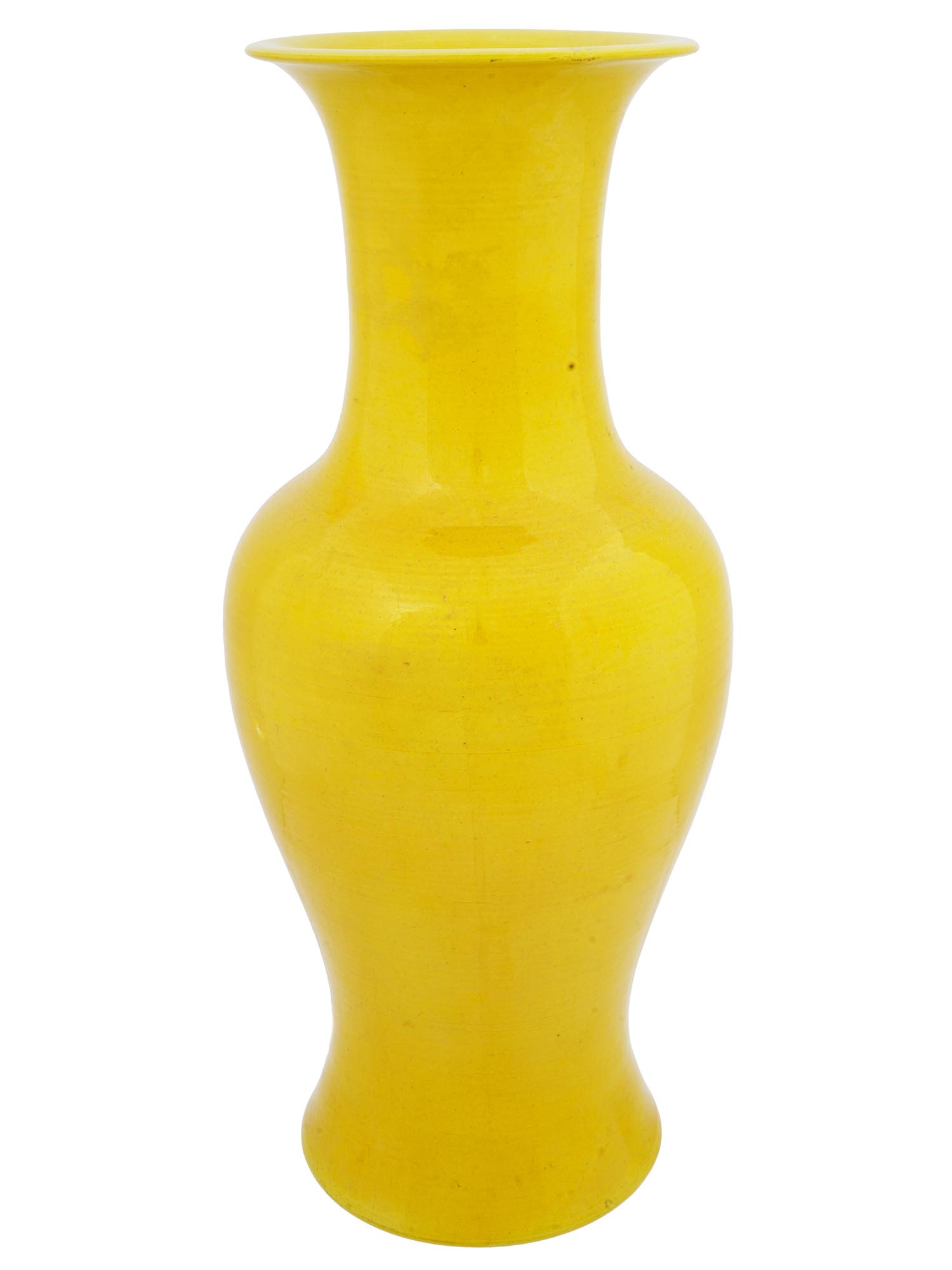 ANTIQUE CHINESE IMPERIAL YELLOW GLAZE CERAMIC VASE PIC-1