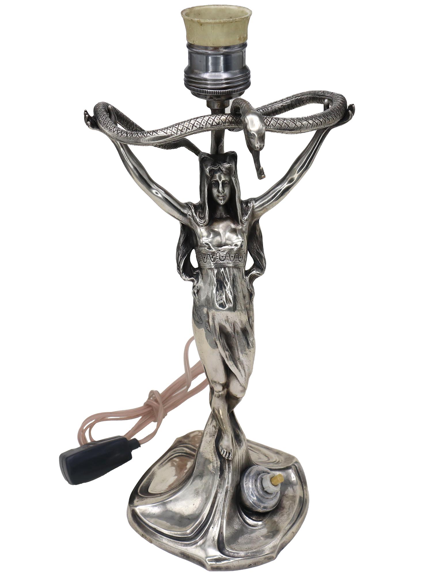 ART NOUVEAU WOMAN WITH SNAKE FIGURAL TABLE LAMP PIC-1