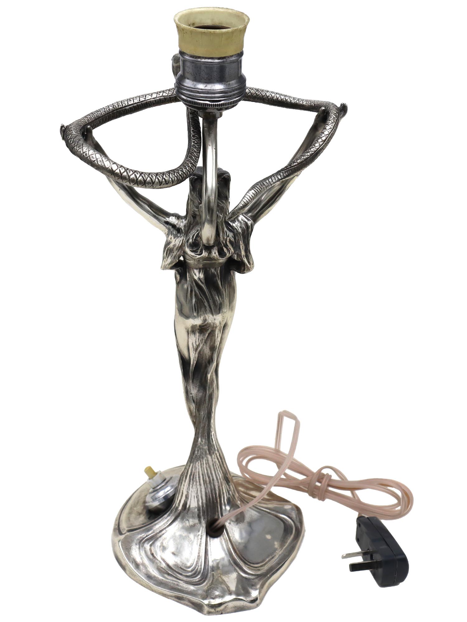 ART NOUVEAU WOMAN WITH SNAKE FIGURAL TABLE LAMP PIC-3