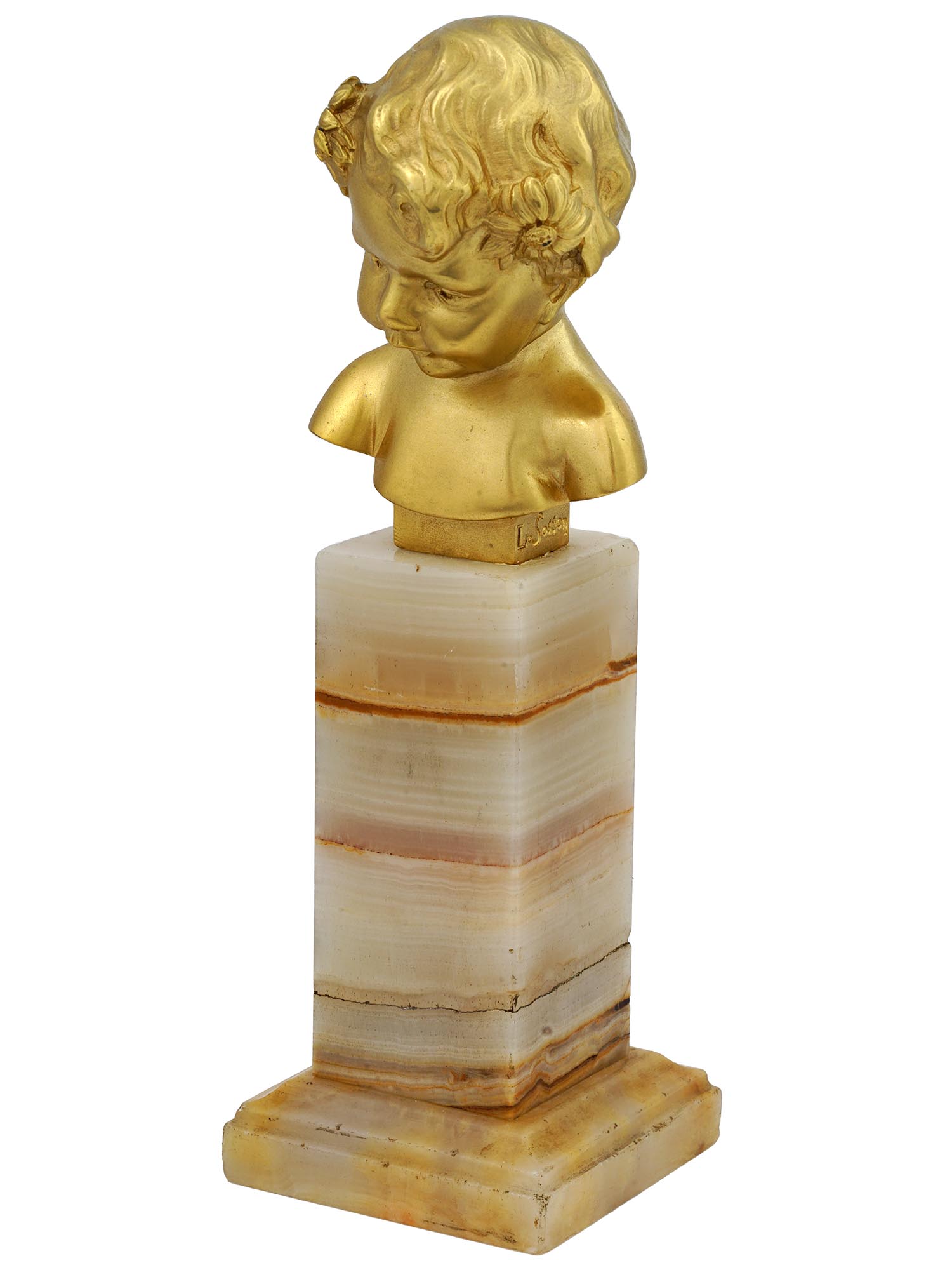 FRENCH GILT BRONZE BUST OF A CHILD BY LOUIS SOSSON PIC-2