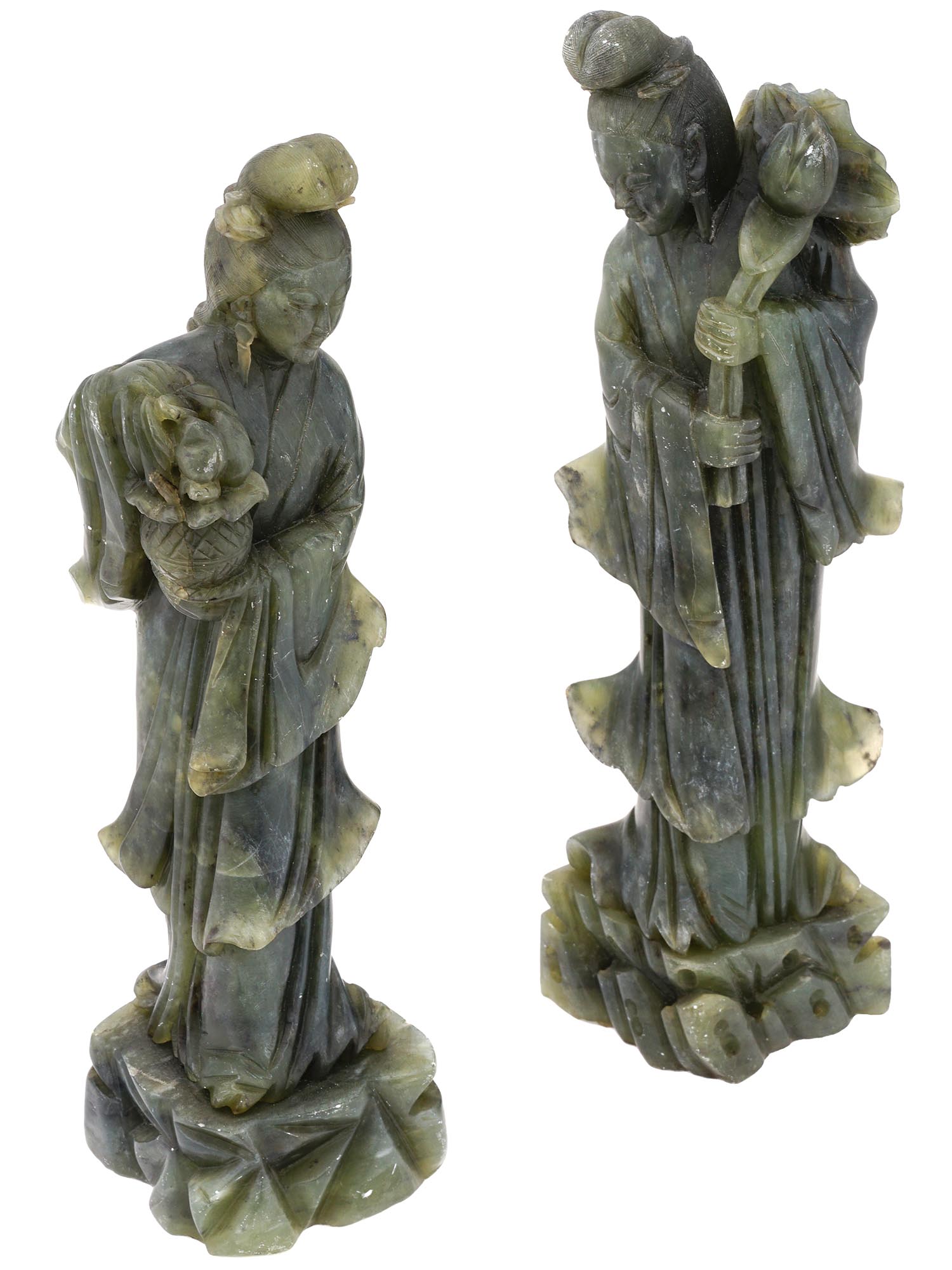 ANTIQUE CHINESE QING CARVED JADE GUANYIN FIGURES PIC-1