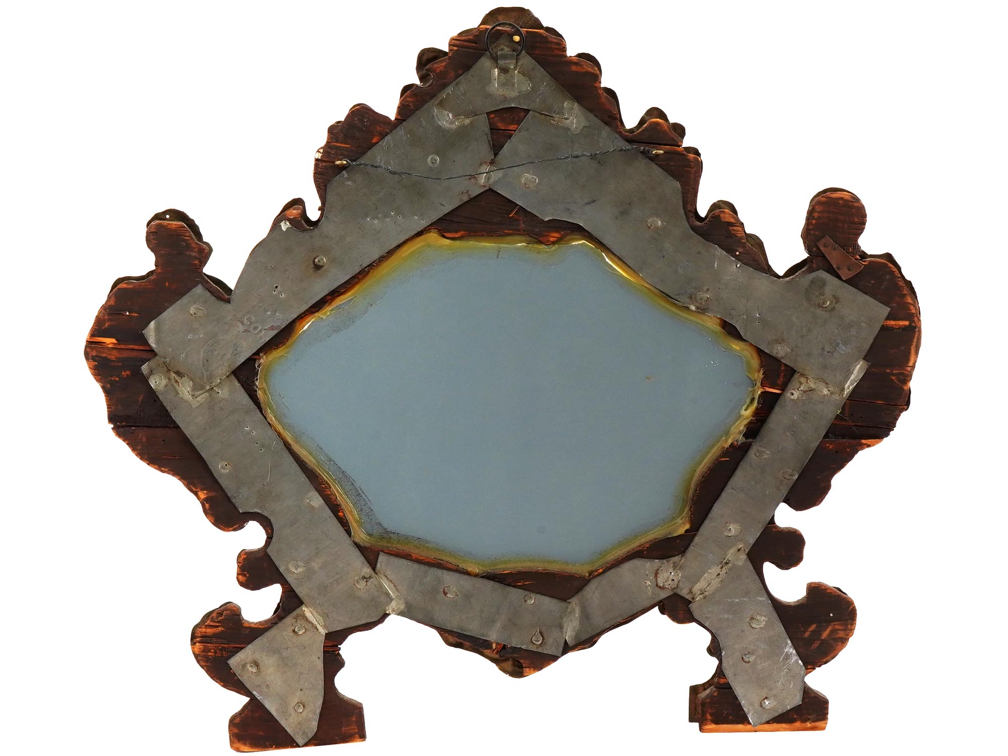 ANTIQUE 18TH C ORNATE GILT BRASS WOOD WALL MIRROR PIC-3