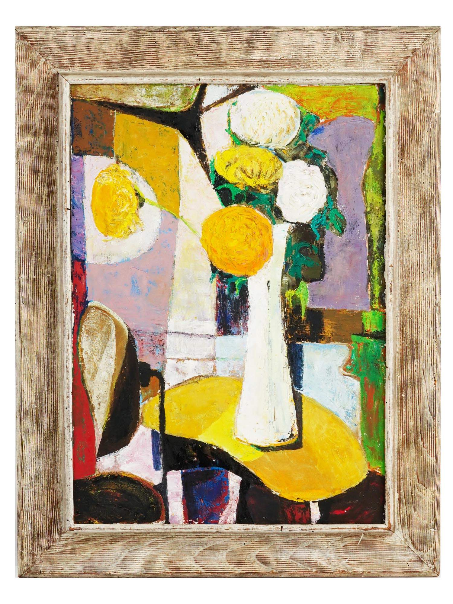 MID CENT ABSTRACT STILL LIFE WITH FLOWERS OIL PAINTING PIC-0