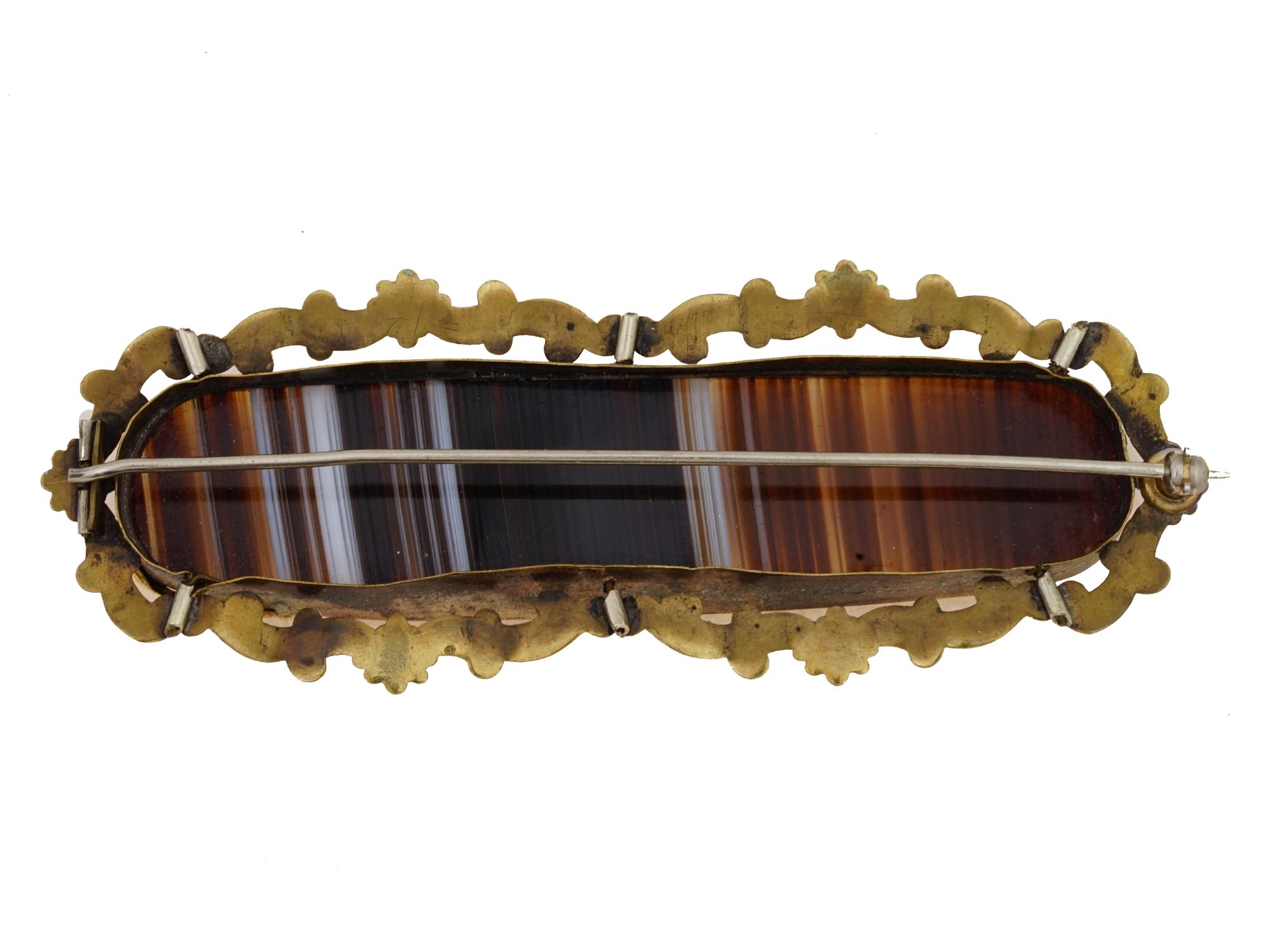 EDWARDIAN ERA SCOTTISH GILT BANDED AGATE BAR BROOCH PIC-4