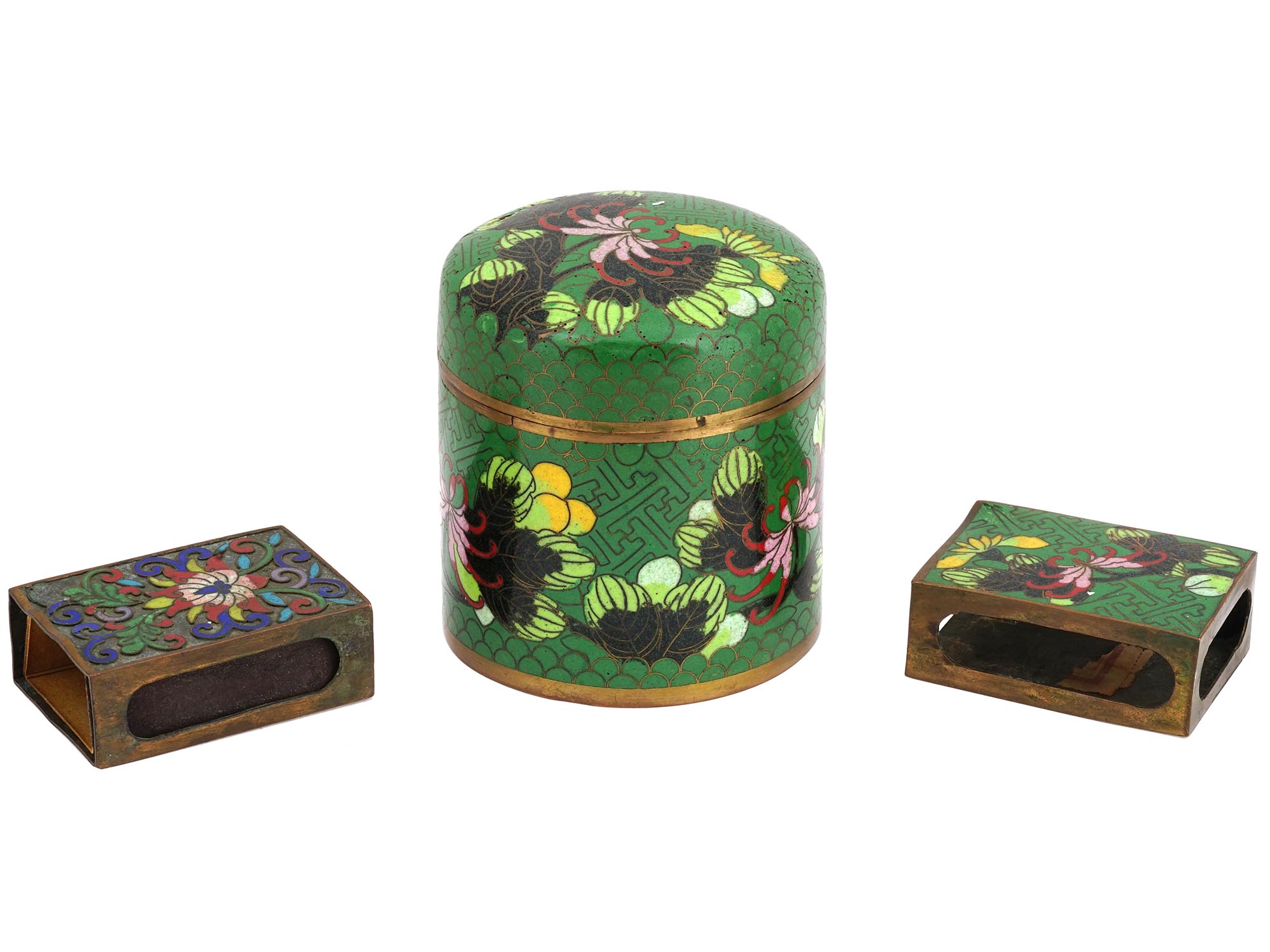 ANTIQUE CHINESE CLOISONNE SET BOX AND MATCH CASES PIC-2