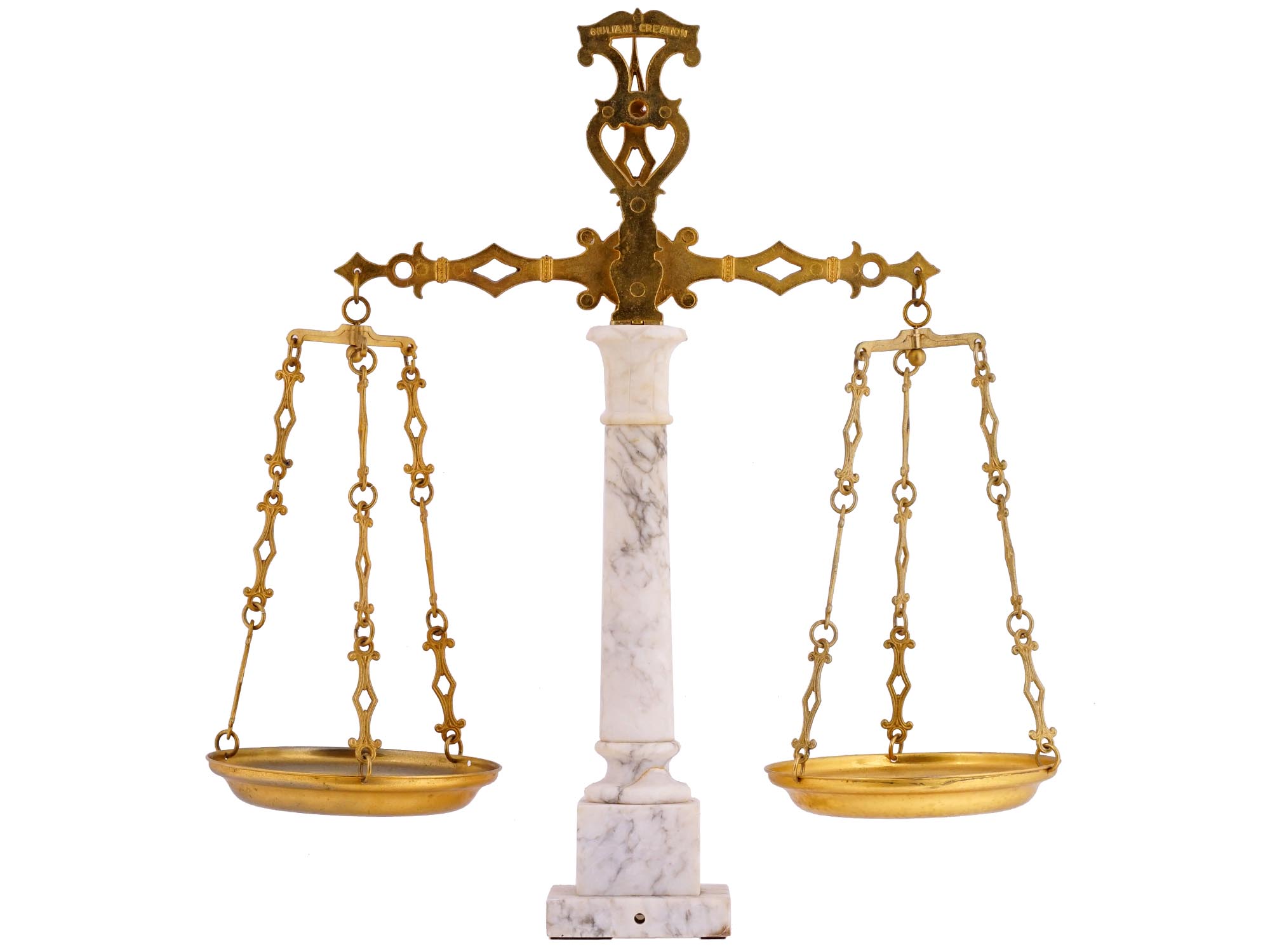 NEOCLASSICAL GILT BRASS WHITE MARBLE BALANCE SCALE PIC-3