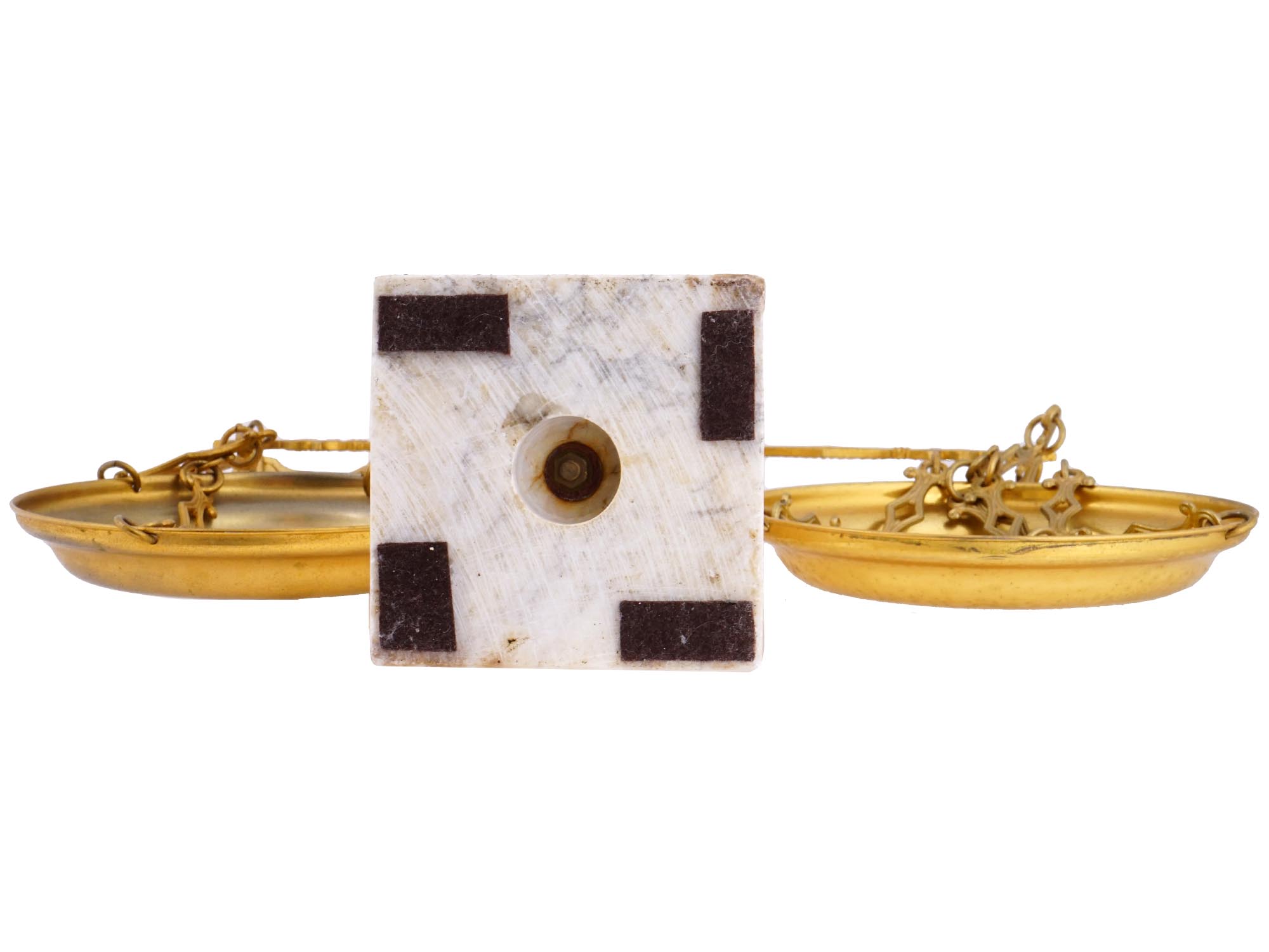 NEOCLASSICAL GILT BRASS WHITE MARBLE BALANCE SCALE PIC-5