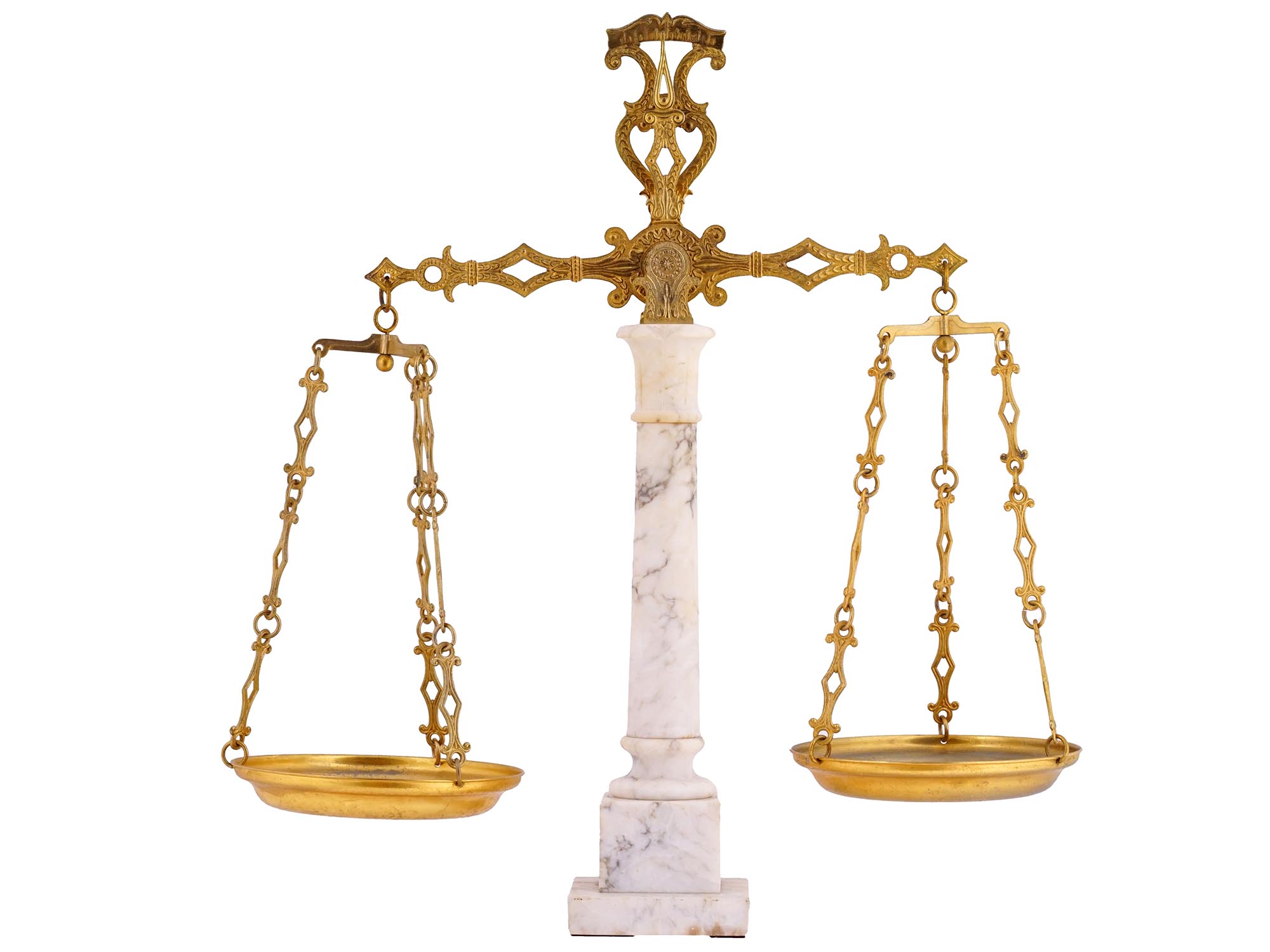 NEOCLASSICAL GILT BRASS WHITE MARBLE BALANCE SCALE PIC-2