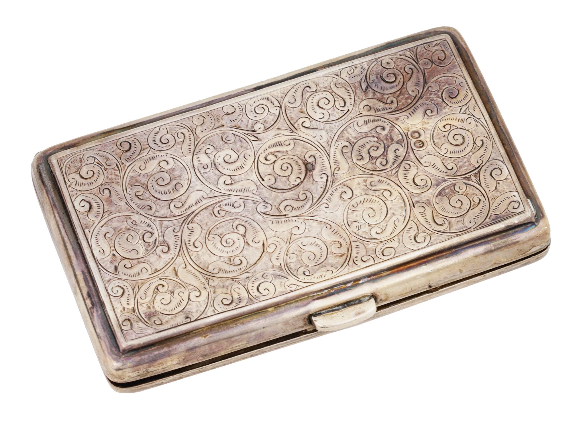 ANTIQUE BRITISH ENGRAVED SILVER SNUFF BOX C 1860 PIC-1