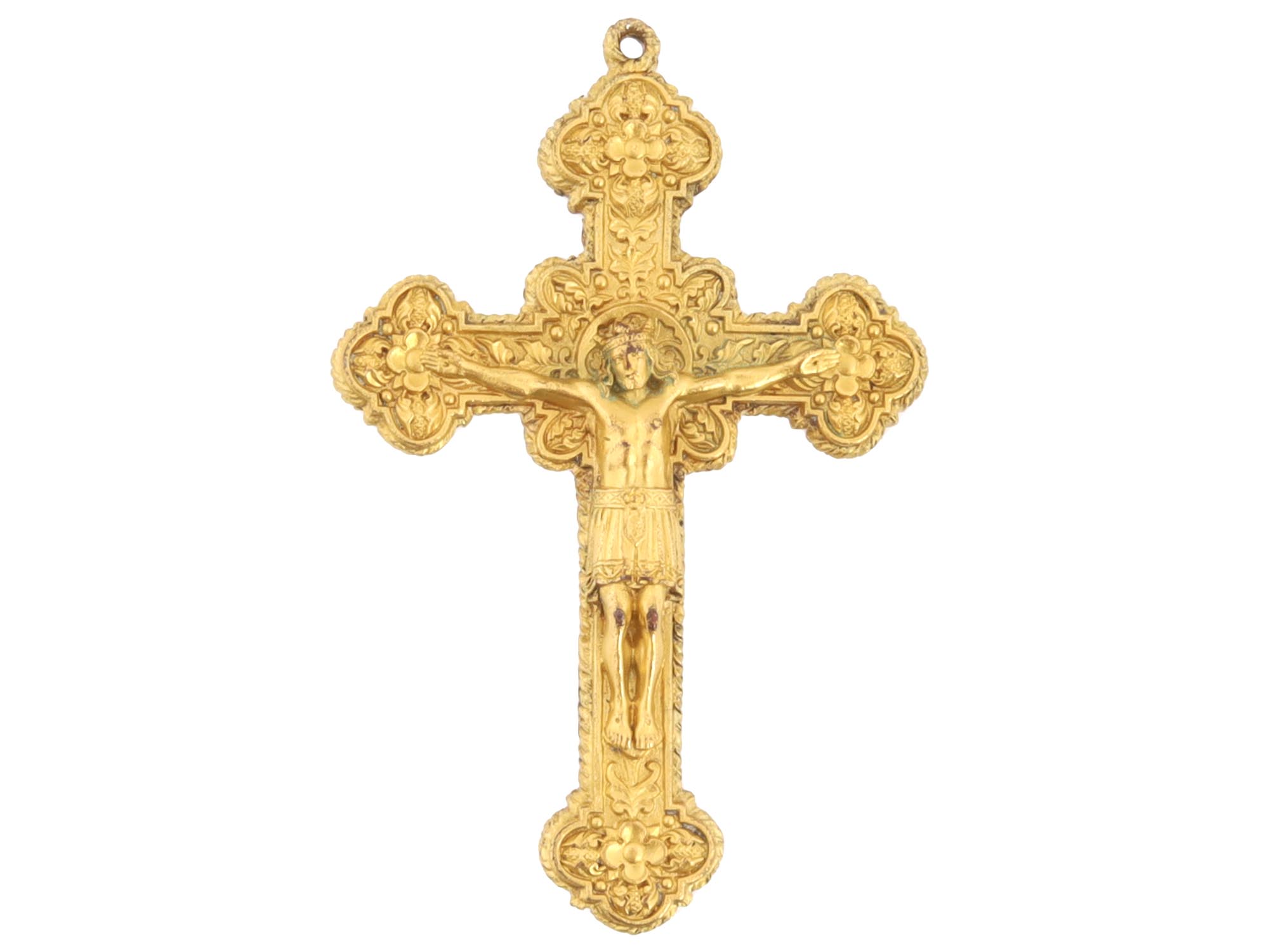 ANTIQUE FRENCH 19TH C DOUBLE SIDED ORMOLU CROSS PIC-0