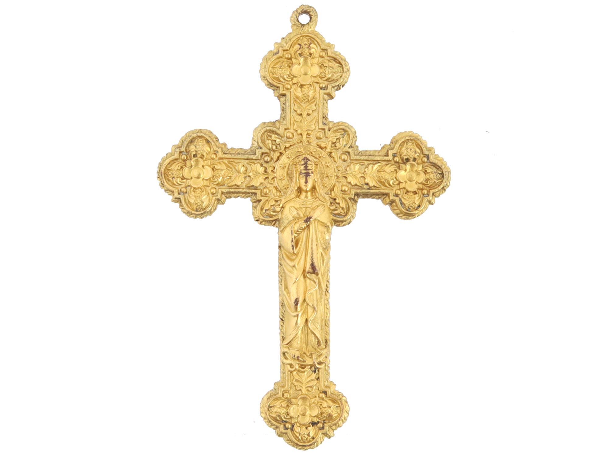 ANTIQUE FRENCH 19TH C DOUBLE SIDED ORMOLU CROSS PIC-1